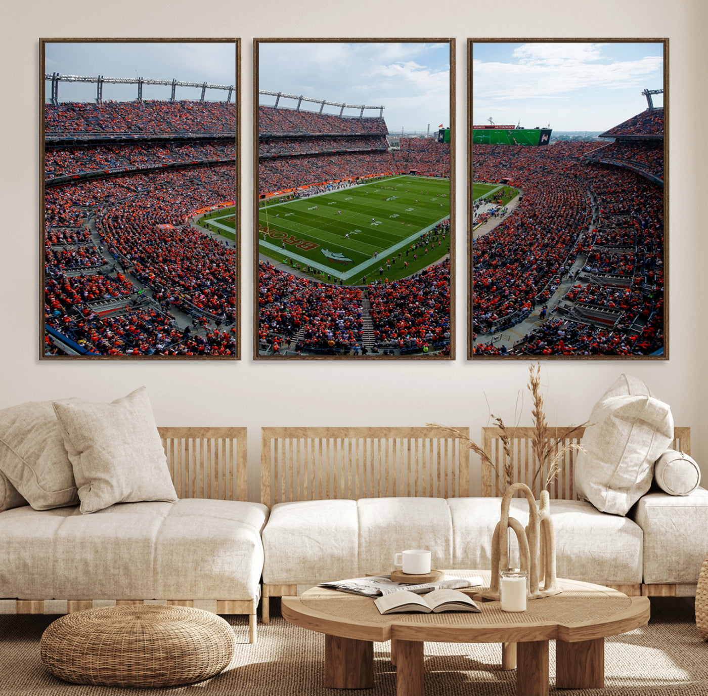 42337-MGV-FC-60X30-3P_Walnut-Denver Broncos Football Team Print - Empower Field Mile High Stadium Wall Art Canvas Print