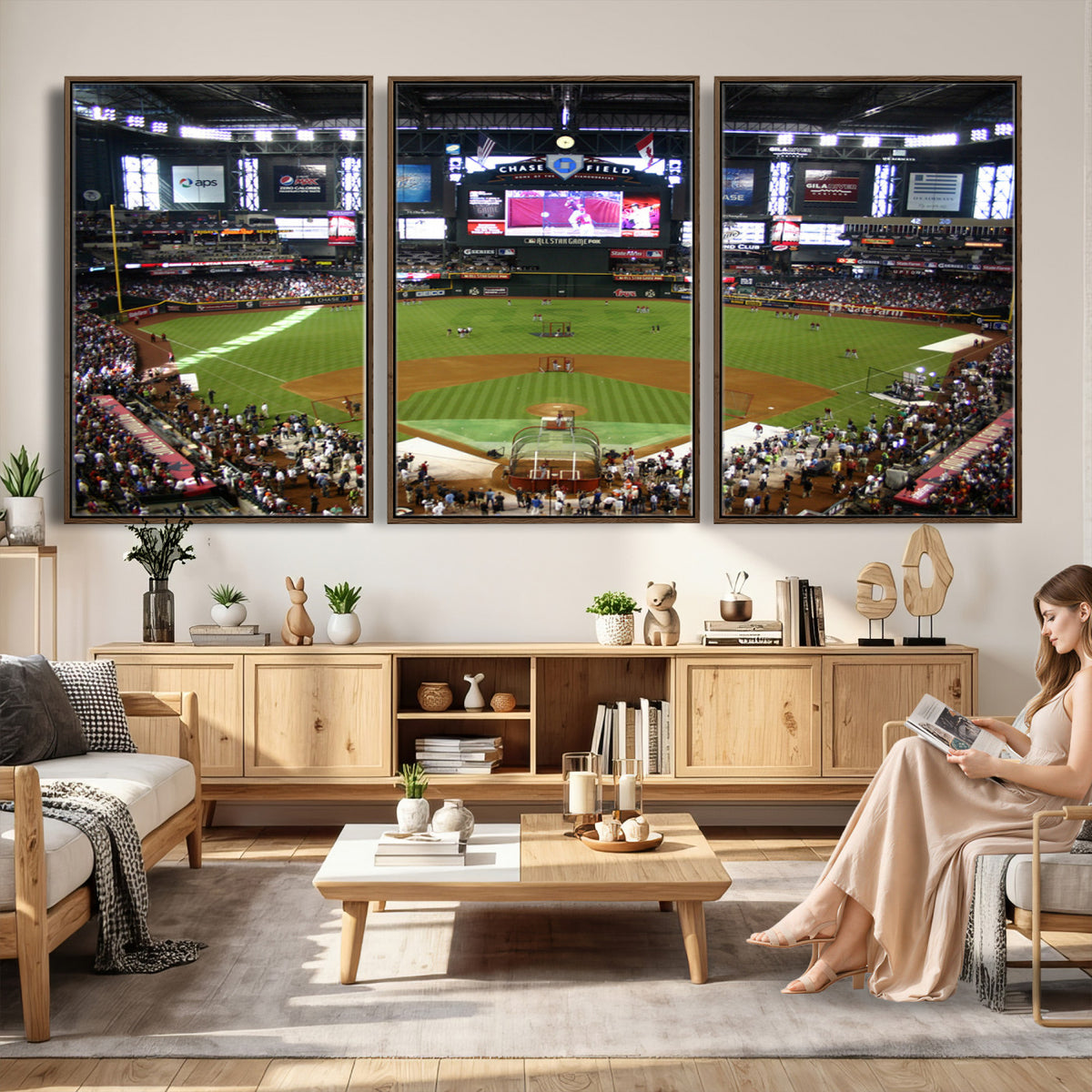 91630-MGV-CV-36X24 - Arizona Diamondbacks Baseball Team Print, Phoenix Chase Field Baseball Stadium Wall Art
