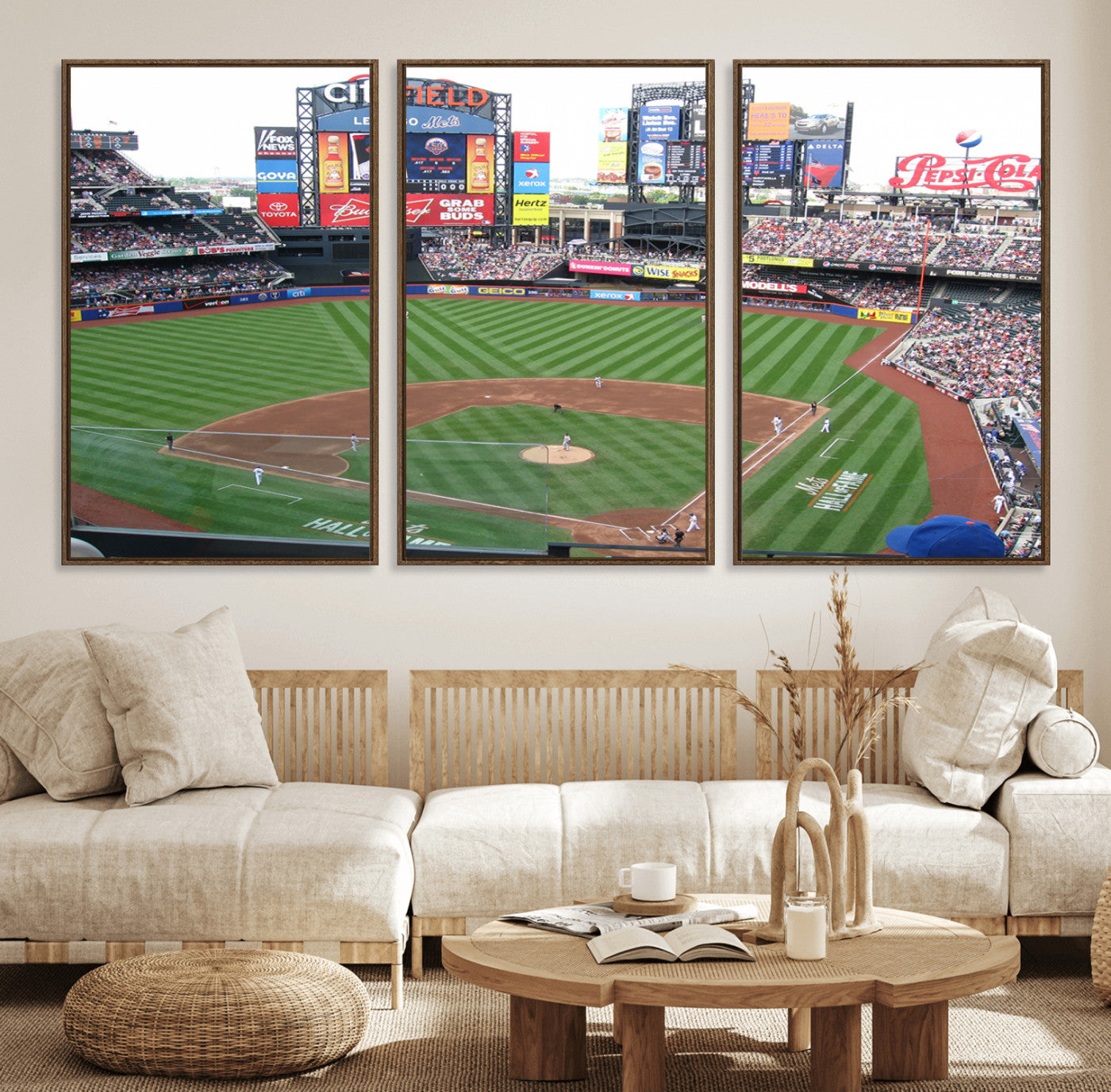 64829-MGV-FC-60X30-3P_Walnut-New York Mets Baseball Team Print - Citi Field Baseball Stadium Wall Art Canvas Print