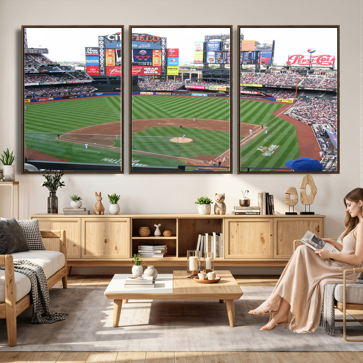 64829-MGV-CV-36X24 - New York Mets Baseball Team Print, Citi Field Baseball Stadium Wall Art