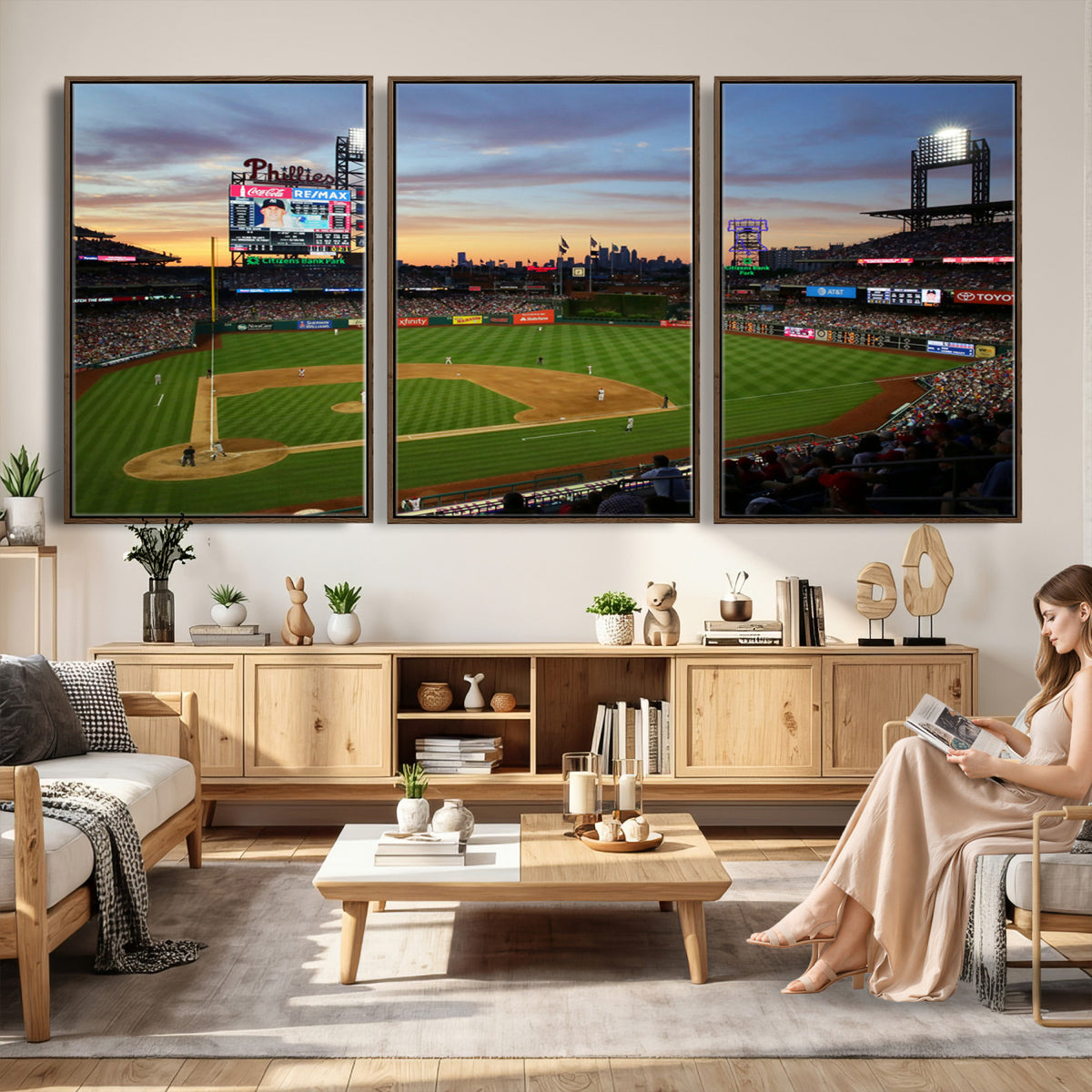 13778-MGV-CV-36X24 - Citizens Bank Park Philadelphia Phillies Wall Art Canvas | 3-Panel Canvas Print of Phillies Stadium
