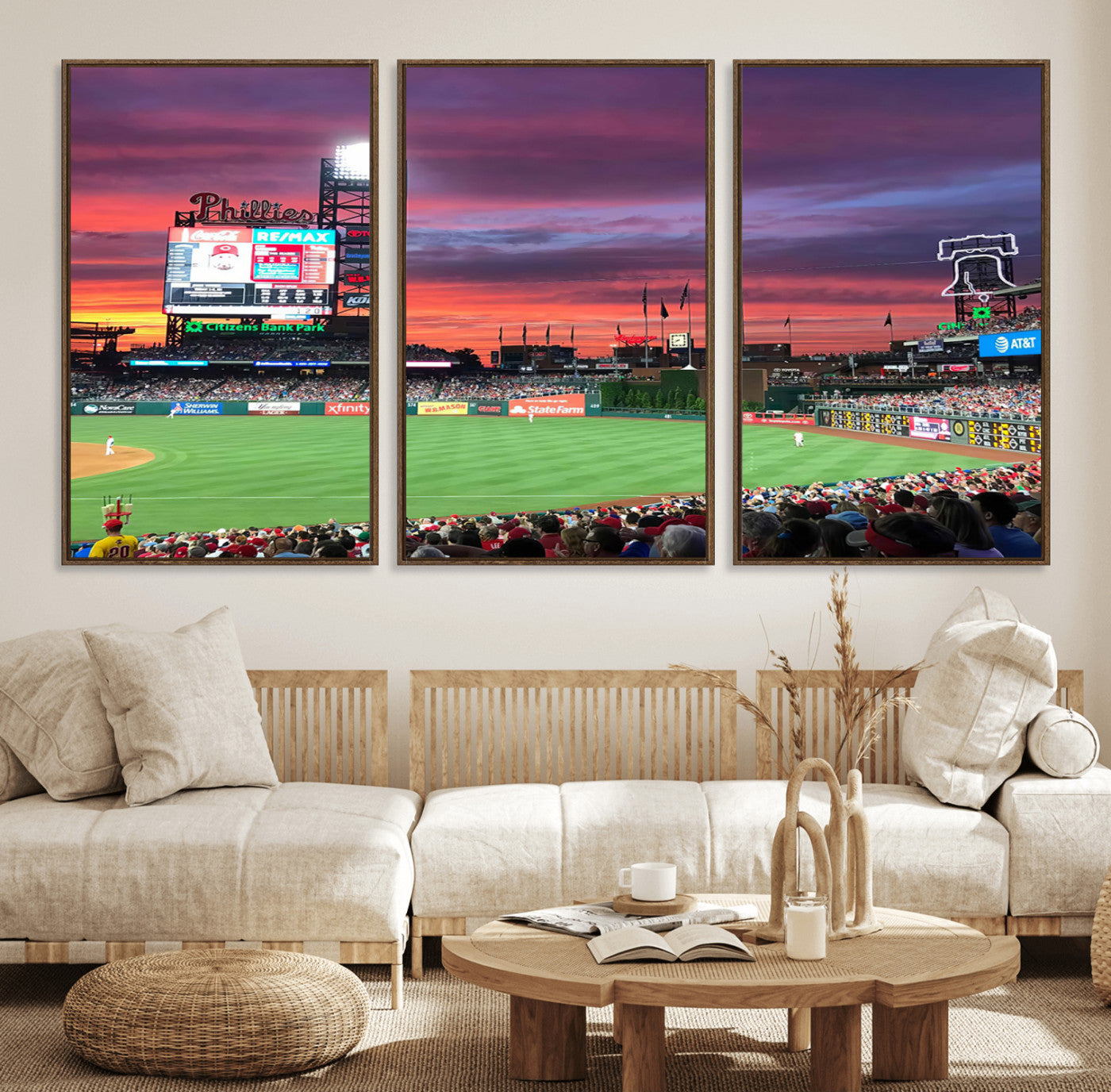 99918-MGV-FC-60X30-3P_Walnut-Philadelphia Phillies Baseball Team Print - Philadelphia Citizens Bank Park Stadium Wall Art Canvas