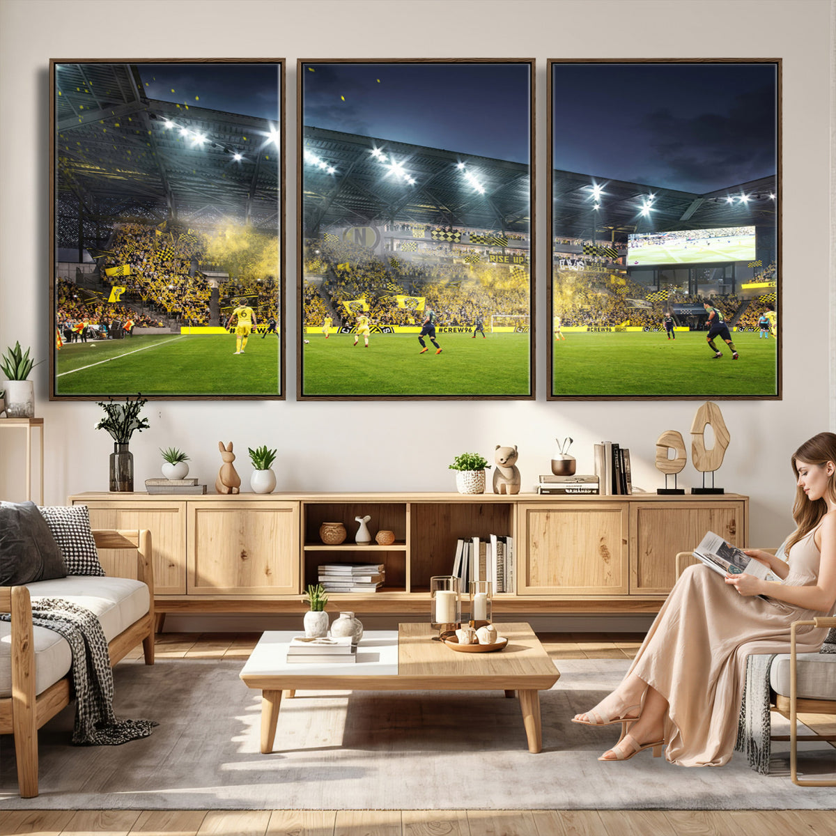 65820-MGV-CV-36X24 - Columbus Crew Stadium Match Triple Canvas Wall Art - Dynamic MLS Game Scene Canvas Wall Art