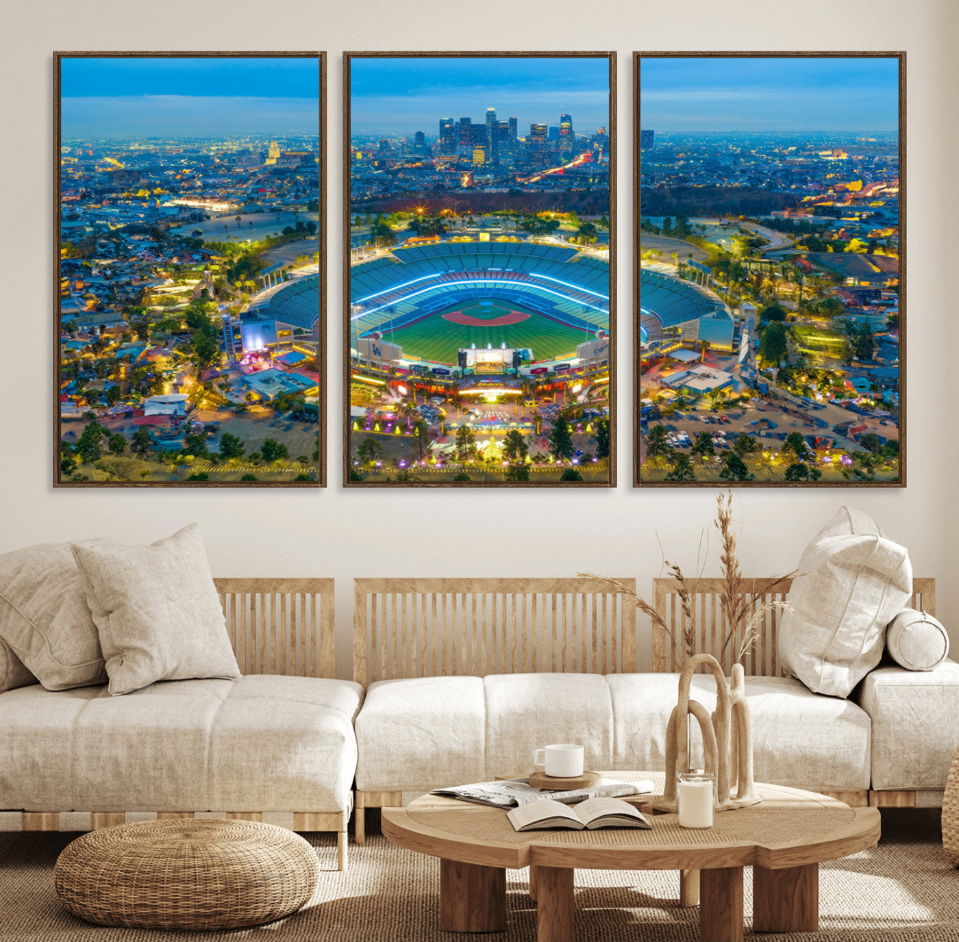 78144-MGV-FC-60X30-3P_Walnut-Los Angeles Dodgers Wall Art Canvas, Dodger Stadium Wall Art Canvas Print - MLB Baseball Stadium