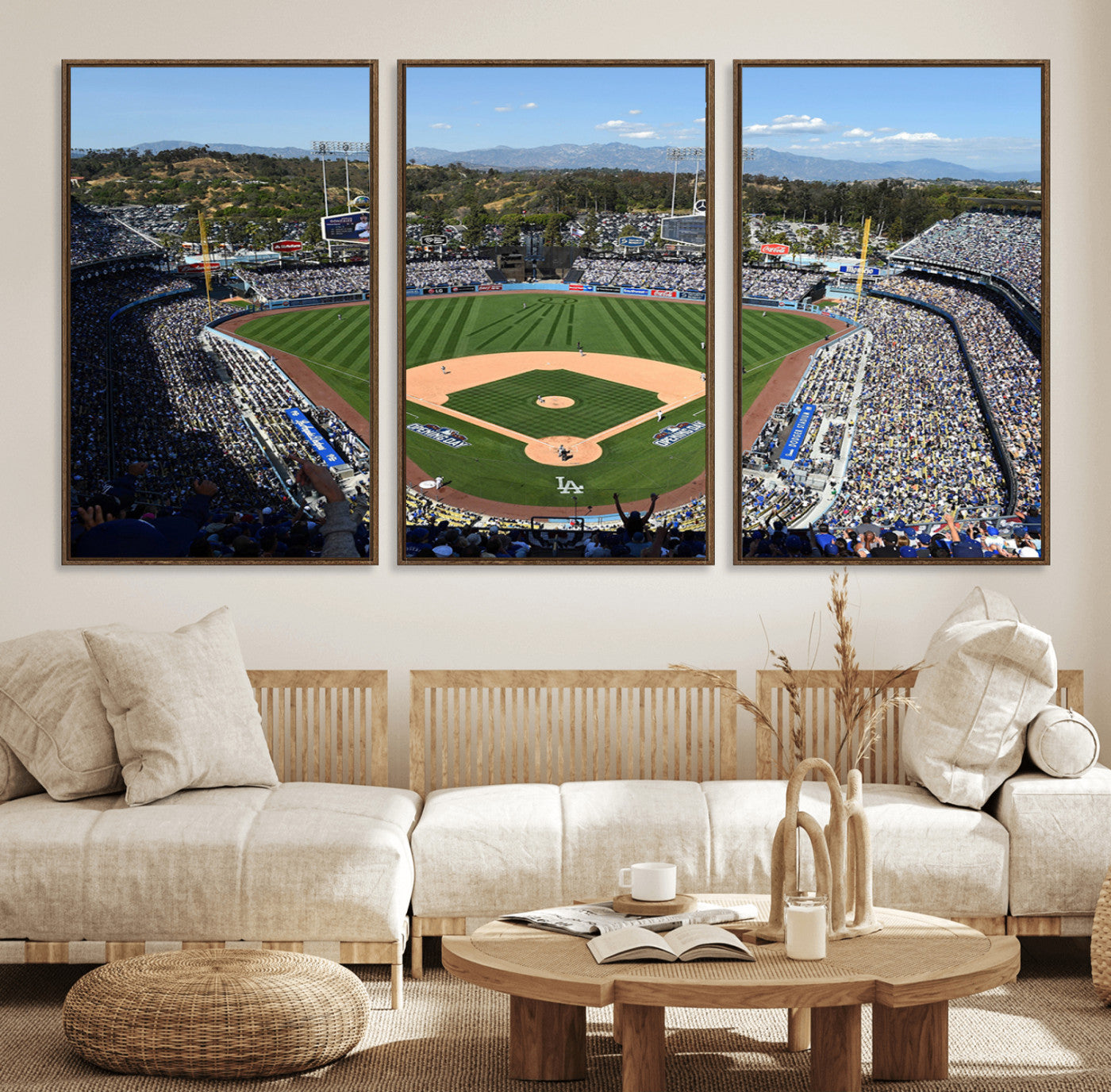 20436-MGV-FC-60X30-3P_Walnut-Los Angeles Dodgers Dodger Stadium Wall Art Canvas Print - MLB Baseball Stadium Wall Art Canvas