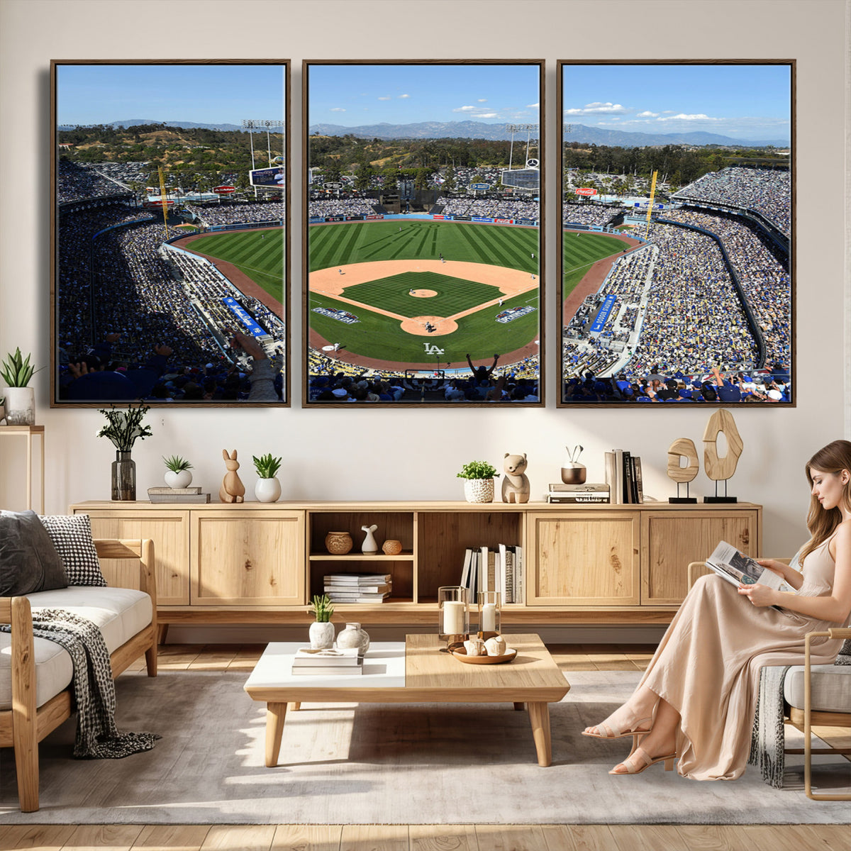20436-MGV-CV-36X24 - Los Angeles Dodgers Dodger Stadium Wall Art Canvas Print, Framed and Ready to Hang