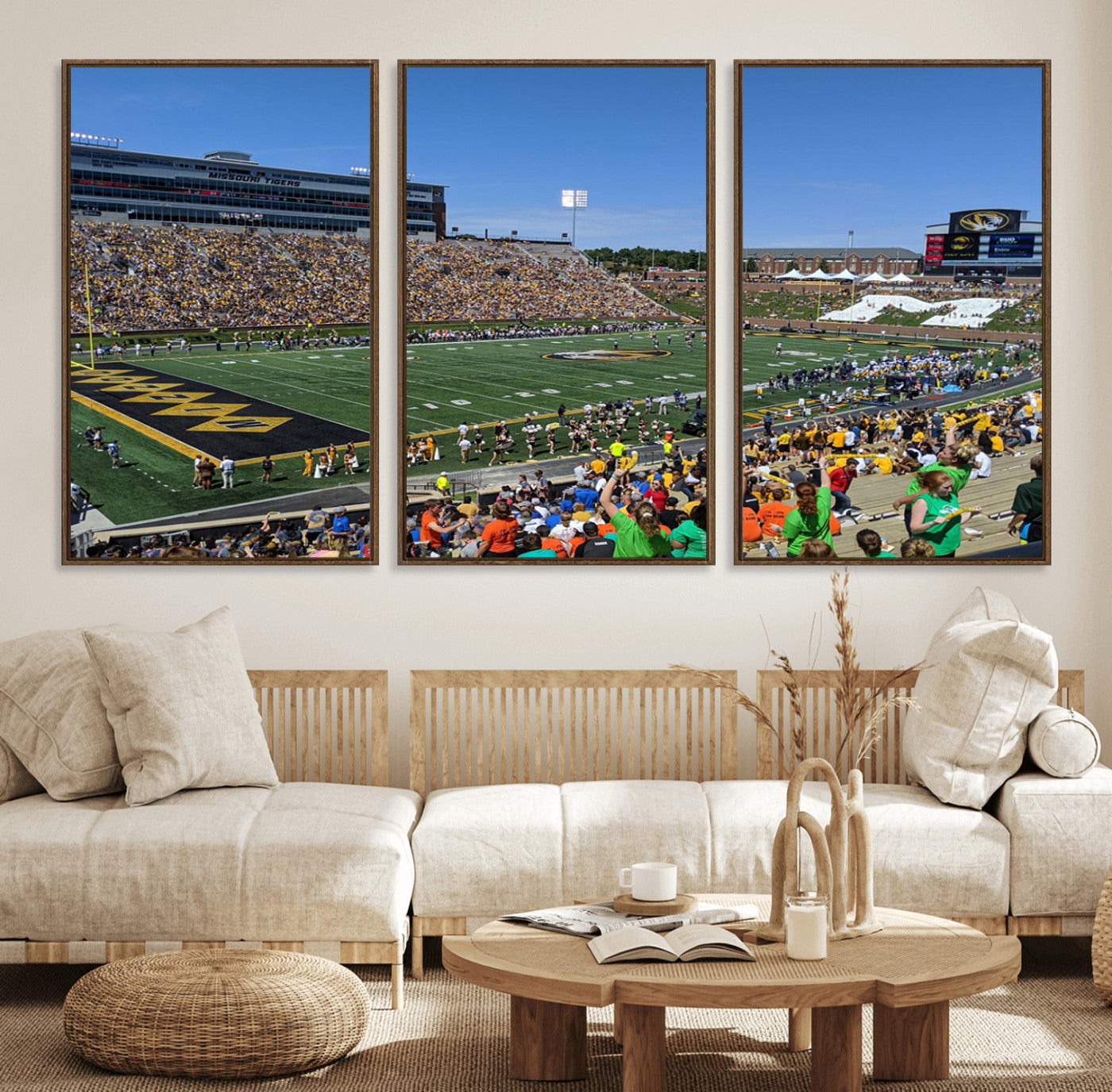 38399-MGV-FC-60X30-3P_Walnut-University of Missouri Tigers Football Team Print - Columbia Faurot Field Memorial Stadium Wall Art