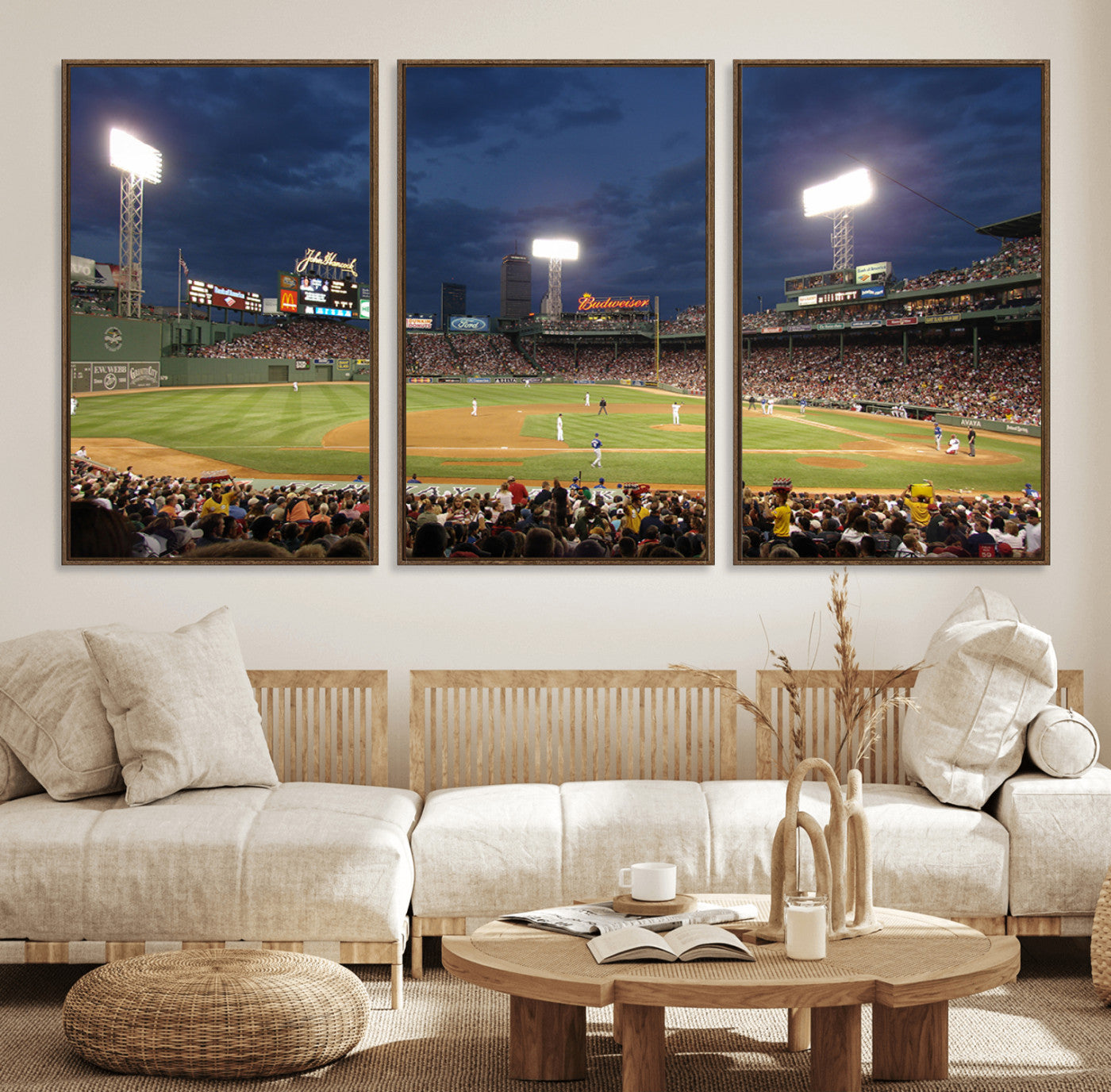 85099-MGV-FC-60X30-3P_Walnut-Boston Red Sox Baseball Team Print Canvas - Massachusetts Fenway Park Stadium Wall Art Canvas Print