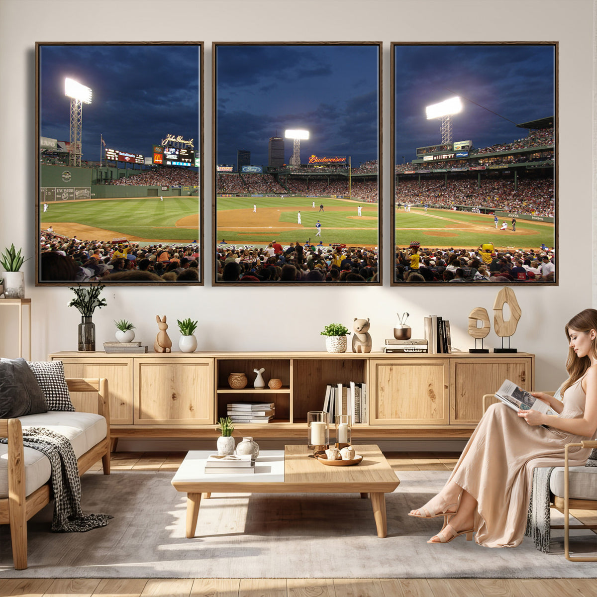 85099-MGV-CV-36X24 - Boston Red Sox Baseball Team Print Canvas, Massachusetts Fenway Park Stadium Wall Art