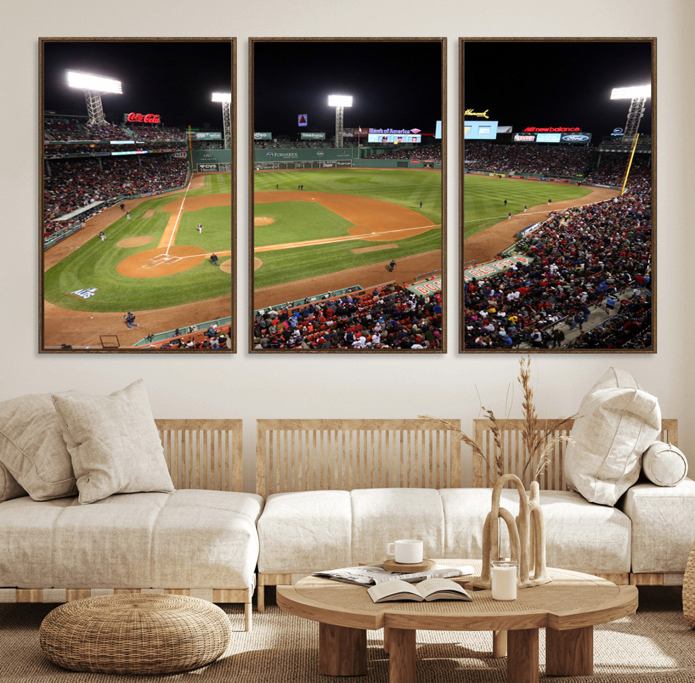 41158-MGV-FC-60X30-3P_Walnut-Boston Red Sox Baseball Team Print - Massachusetts Fenway Park Stadium Wall Art Canvas Print