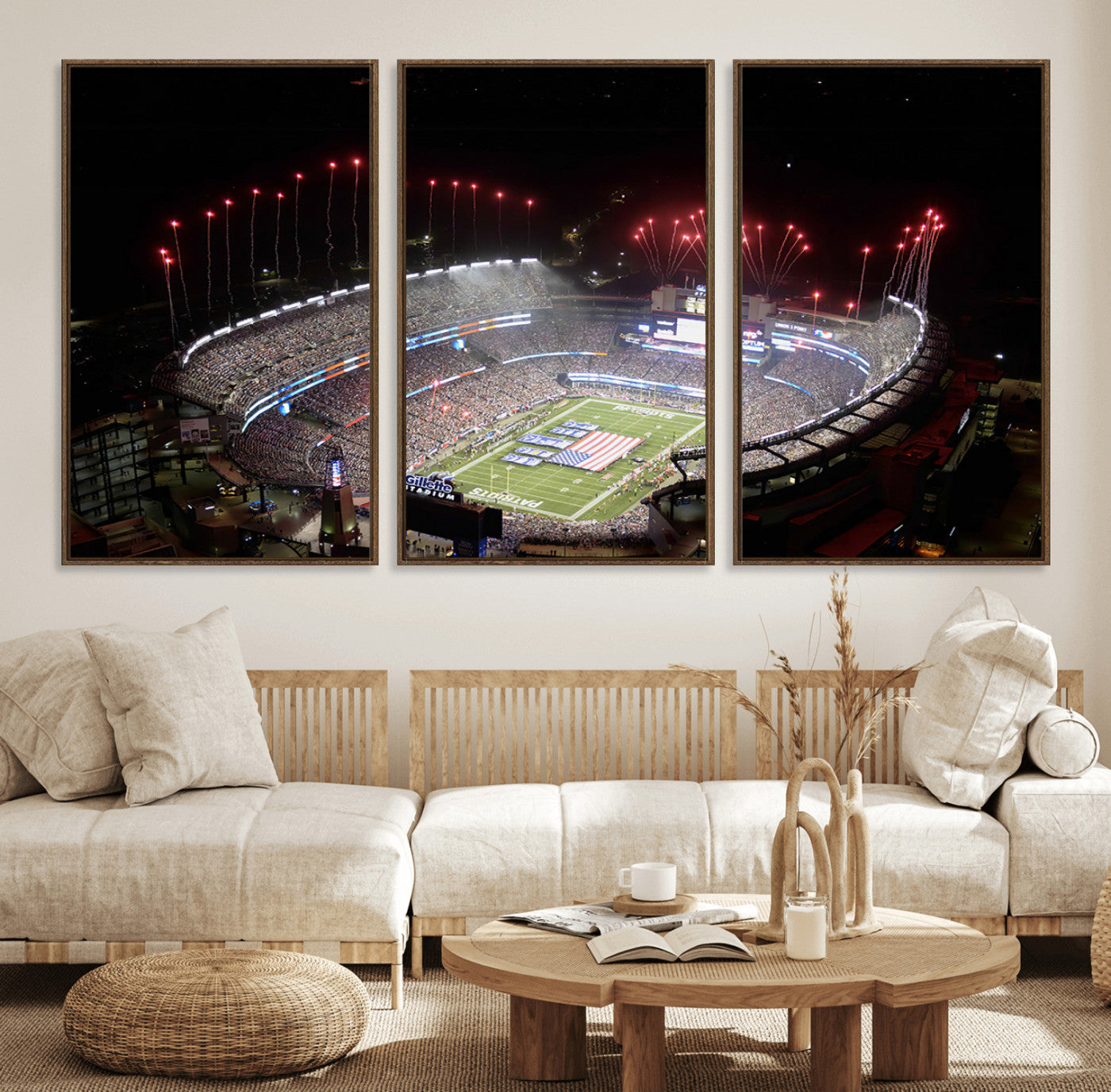 89988-MGV-FC-60X30-3P_Walnut-New England Patriots Team Print Wall Art- Foxborough Gillette Stadium Wall Art Canvas Print