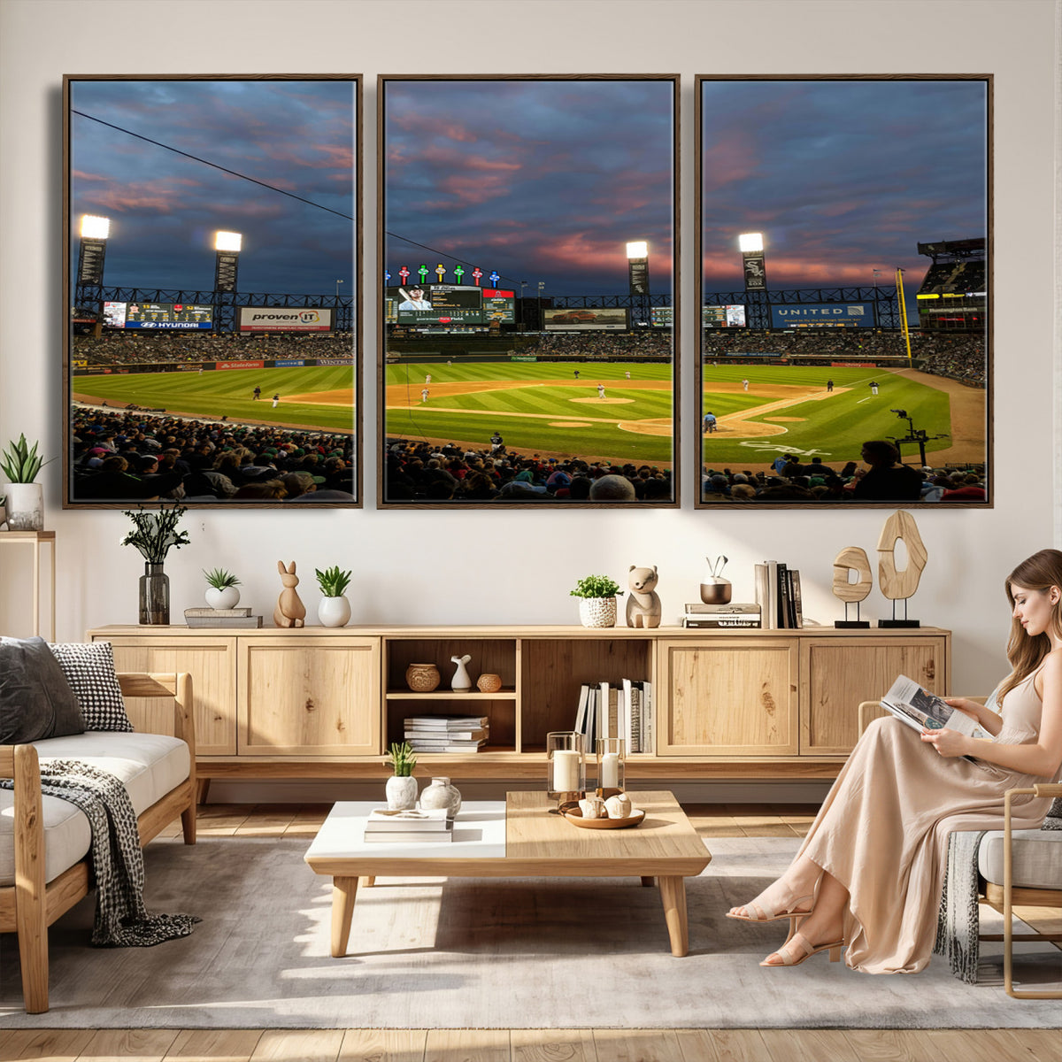 96063-MGV-CV-36X24 - Chicago White Sox Baseball Team Print Canvas, Guaranteed Rate Field, Framed and Ready to Hang