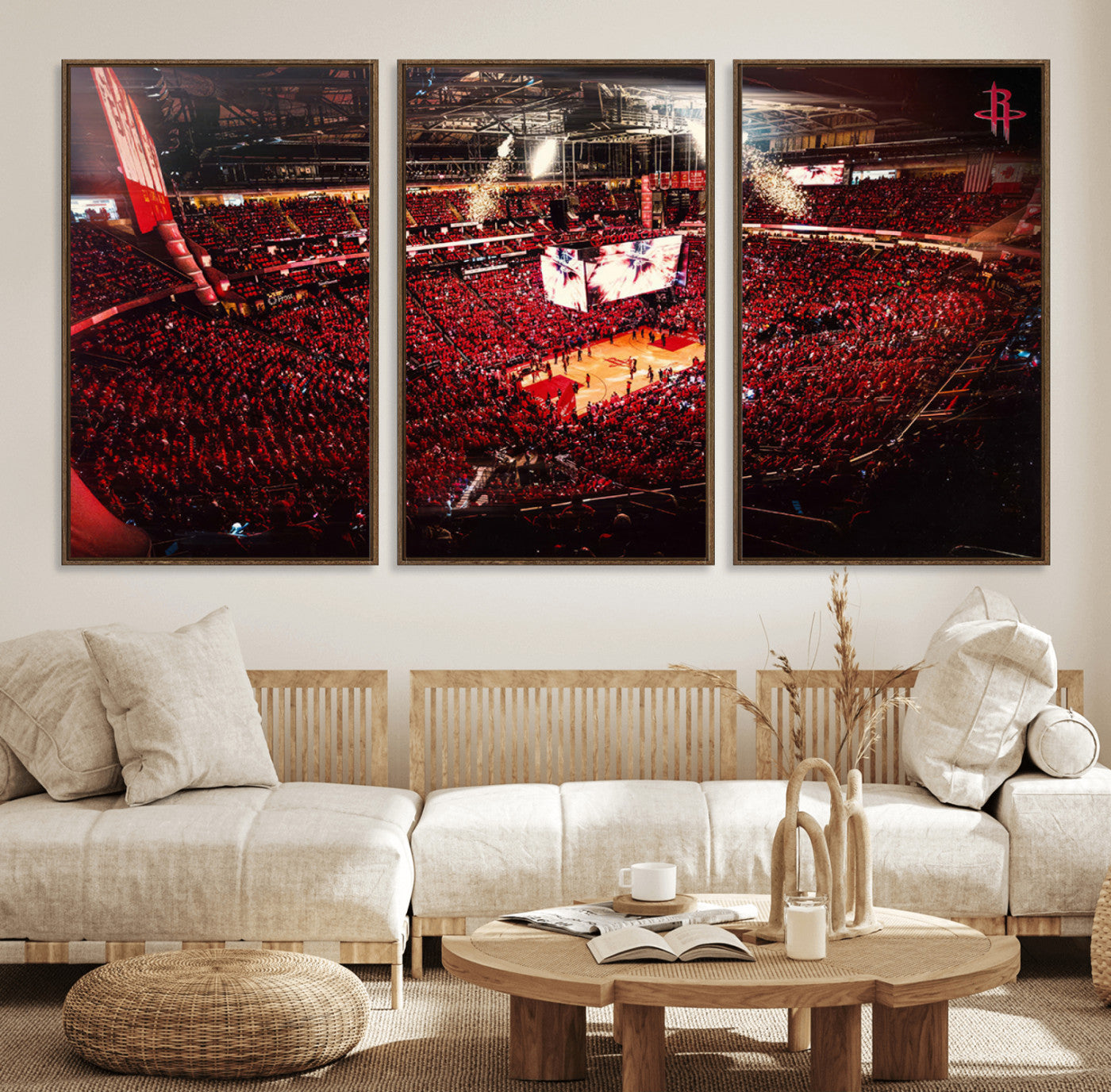 91527-MGV-FC-60X30-3P_Walnut-Houston Rockets Basketball Team Print Canvas- Houston Toyota Center Stadium Wall Art Canvas Print