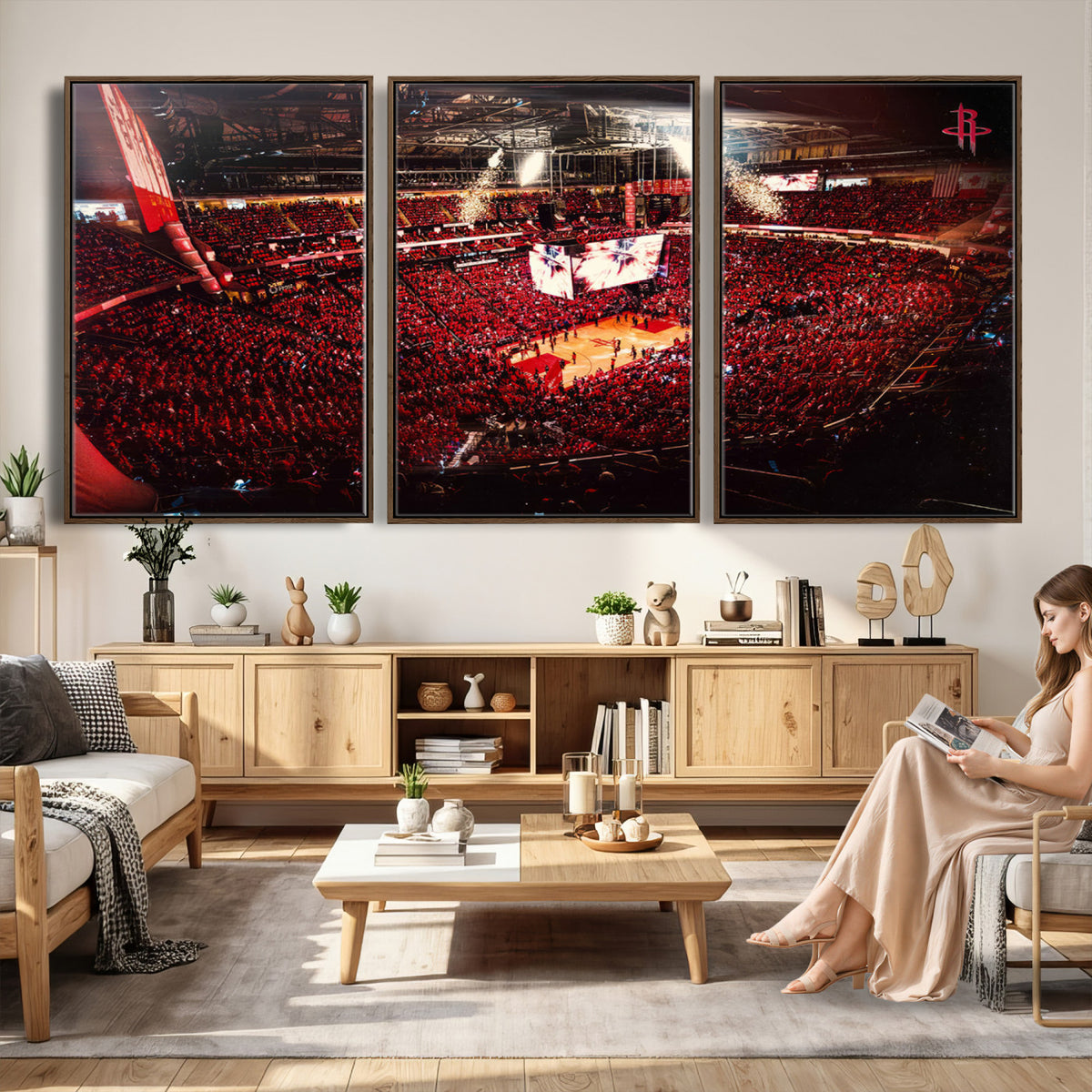 91527-MGV-CV-36X24 - Houston Rockets Basketball Team Print Canvas, Houston Toyota Center Arena Wall Art