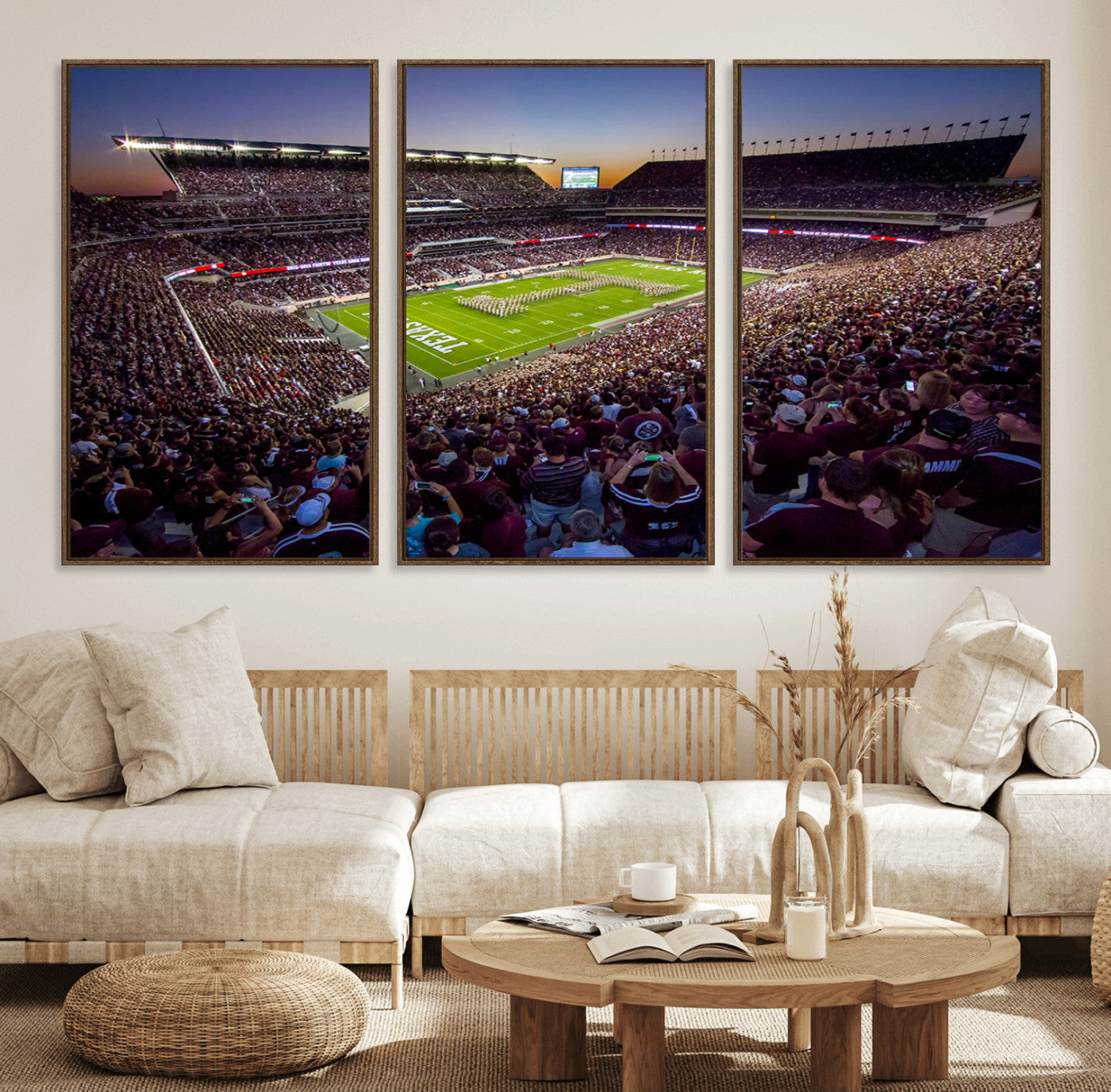 25148-MGV-FC-60X30-3P_Walnut-Texas A&M University Aggies Football Team Print - College Station Kyle Field Stadium Wall Art Canvas