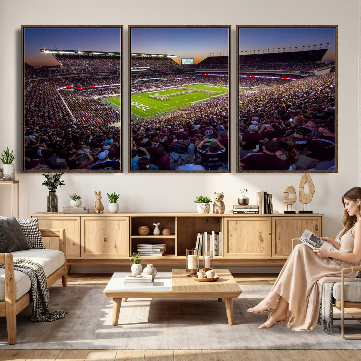 25148-MGV-CV-36X24 - Texas A&M University Aggies Football Team Print, College Station Kyle Field, Framed and Ready to Hang