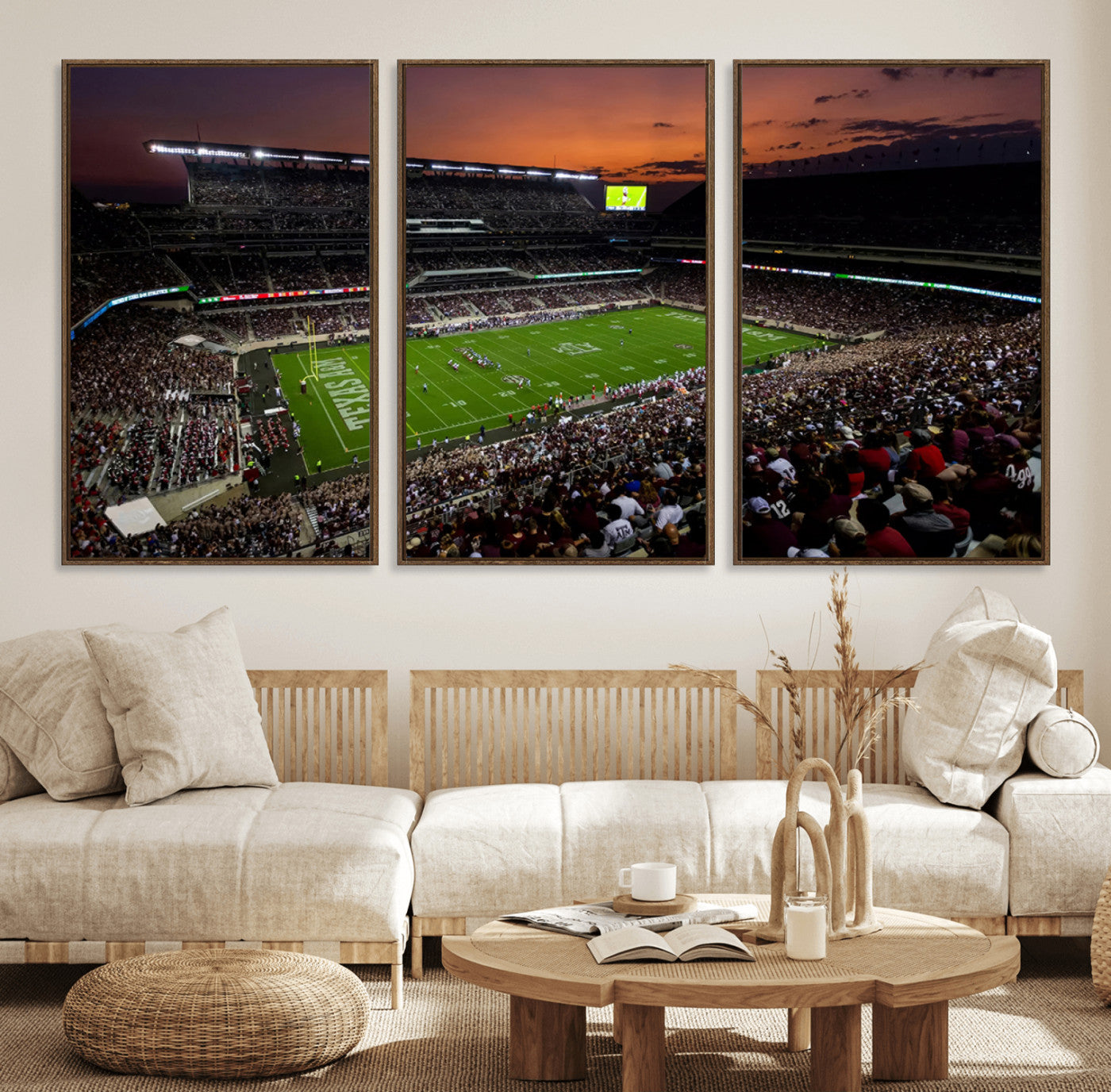 45603-MGV-FC-60X30-3P_Walnut-Texas A&M University Aggies Football Team Print - College Station Kyle Field Stadium Wall Art Canvas