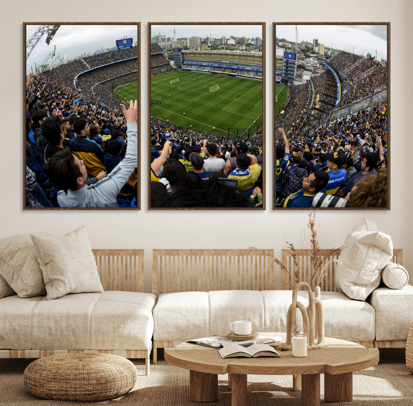 23173-MGV-FC-60X30-3P_Walnut-Boca Juniors Soccer Team Print - Buenos Aires Bombonera Stadium Wall Art Canvas Print