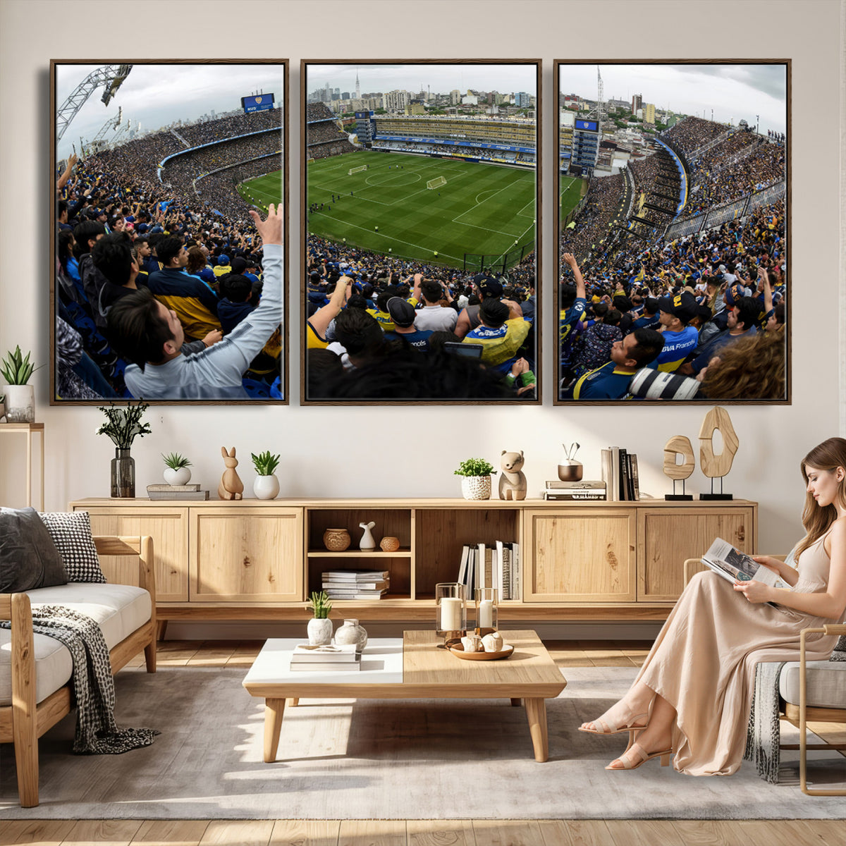 23173-MGV-CV-36X24 - Boca Juniors Soccer Team Print, Buenos Aires Bombonera, Framed and Ready to Hang
