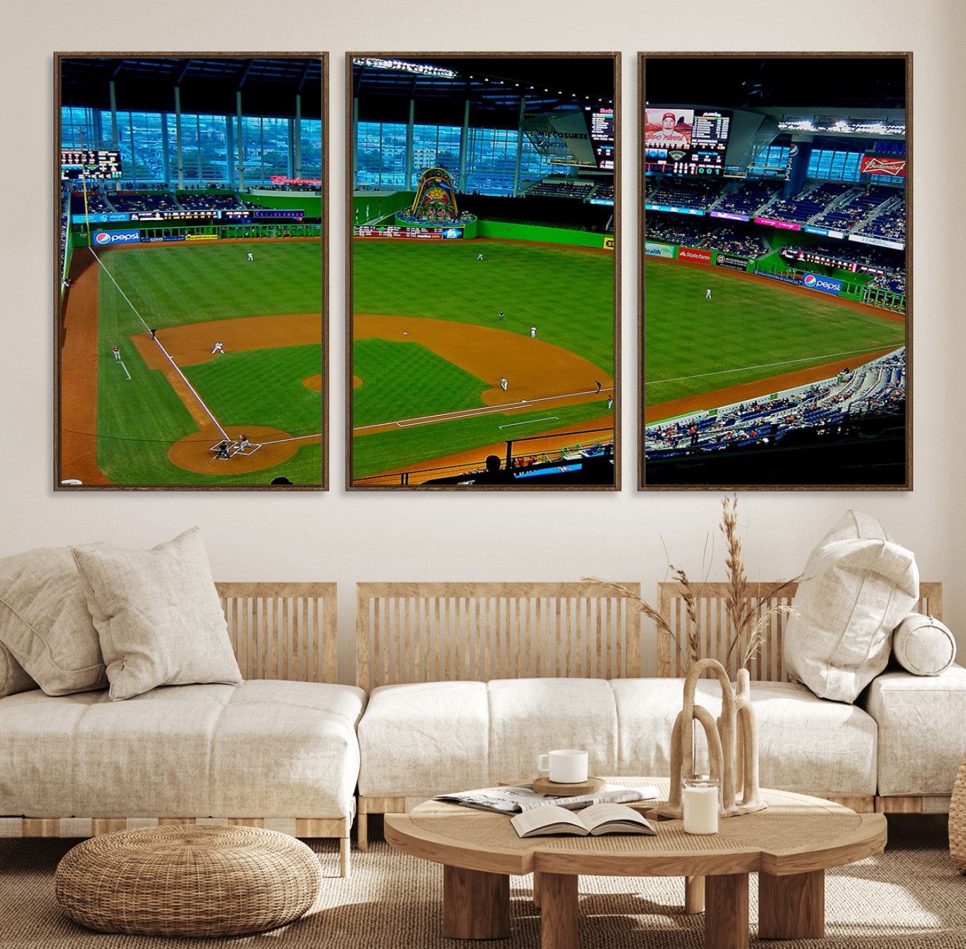 51207-MGV-FC-60X30-3P_Walnut-Miami Marlins Baseball Team Print - Miami LoanDepot Park Stadium Wall Art Canvas Print