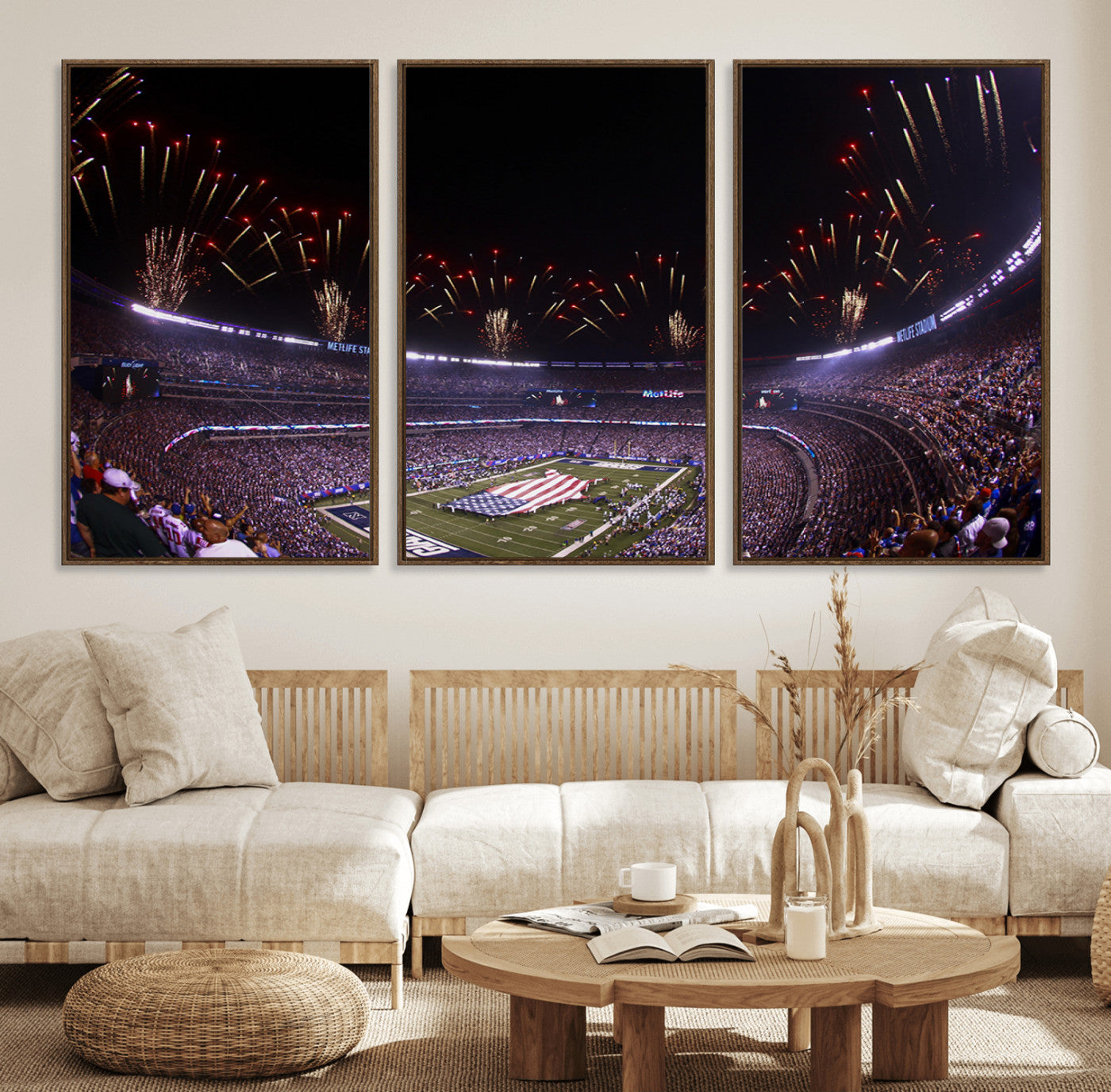 56360-MGV-FC-60X30-3P_Walnut-New York Giants Football Team Print - East Rutherford MetLife Stadium Wall Art Canvas Print