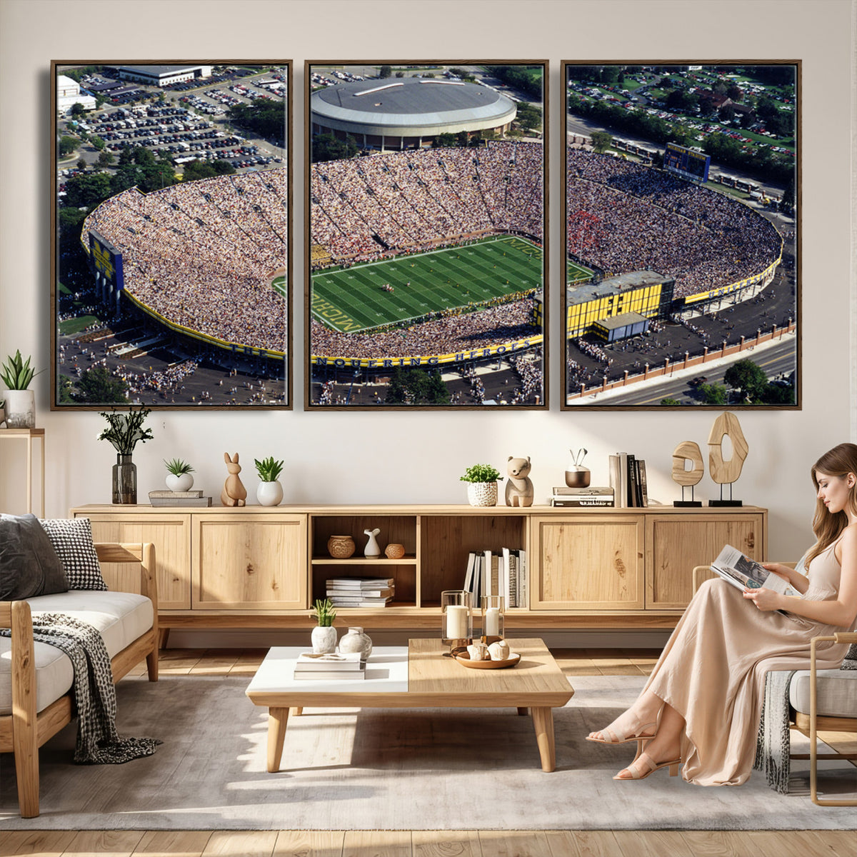 27314-MGV-CV-36X24 - Michigan Wolverines Football Team Print, Ann Arbor Michigan Stadium Wall Art