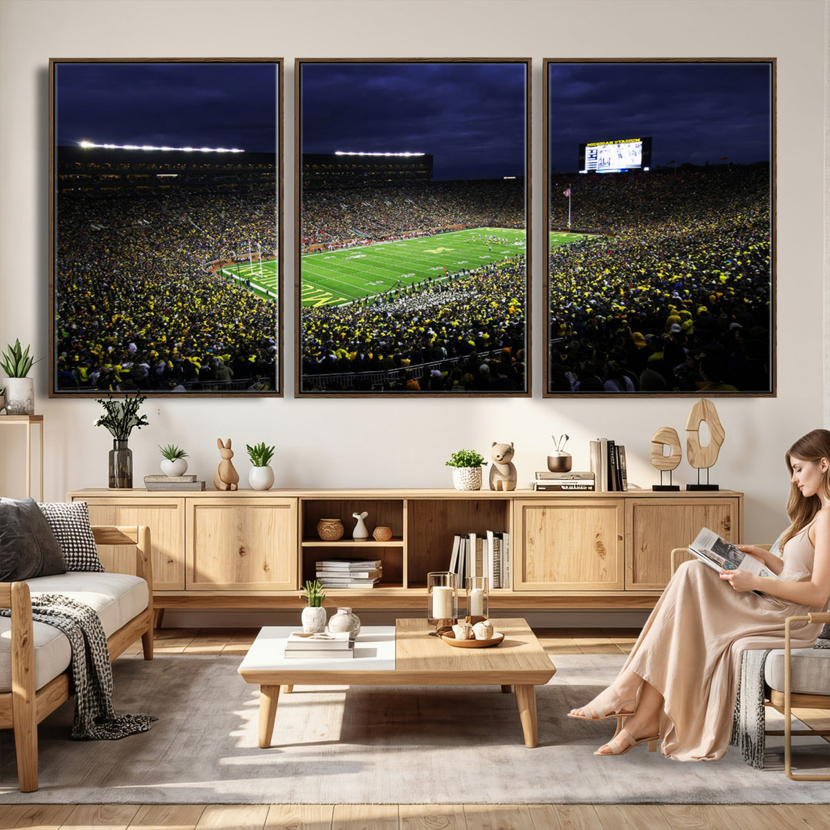15448-MGV-CV-36X24 - Michigan Wolverines Football Canvas Wall Decor, Football Team Print, Ann Arbor Michigan Stadium