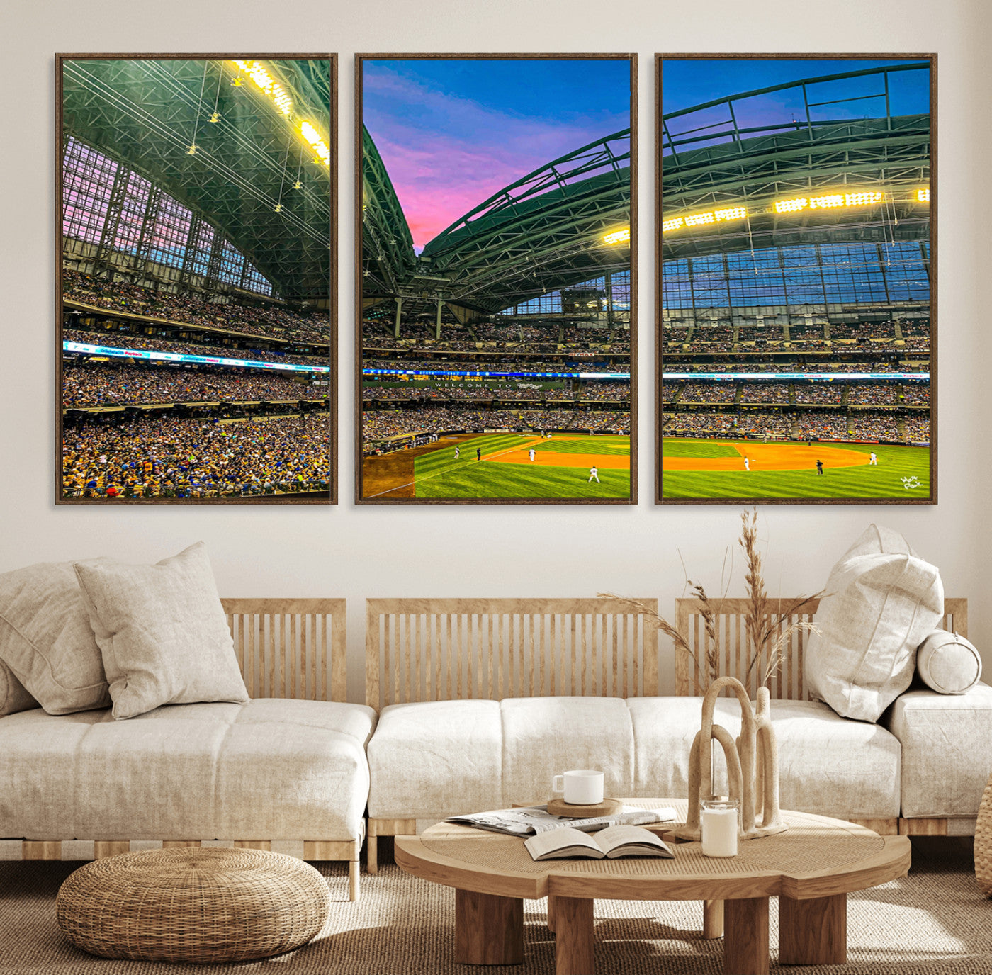 17006-MGV-FC-60X30-3P_Walnut-Milwaukee Brewers Baseball Team Print Canvas- American Family Field Stadium Wall Art Canvas Print
