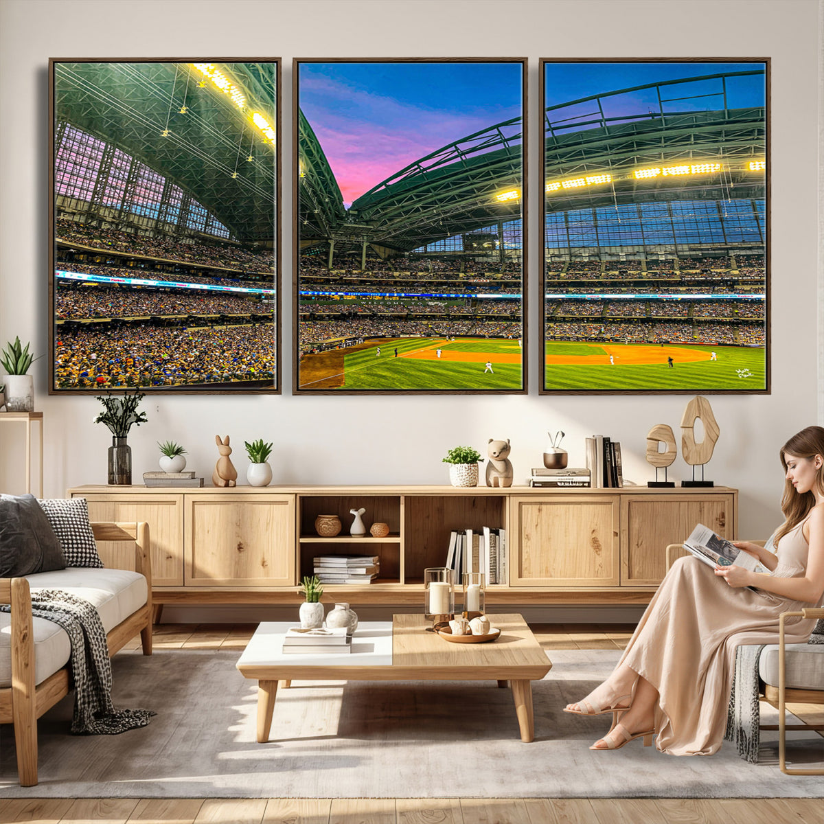 17006-MGV-CV-36X24 - Milwaukee Brewers Baseball Team Print Canvas, American Family Field Stadium Wall Art