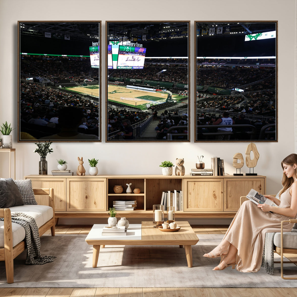 69882-MGV-CV-36X24 - Milwaukee Bucks Basketball Print, Fiserv Forum Stadium Wall Art