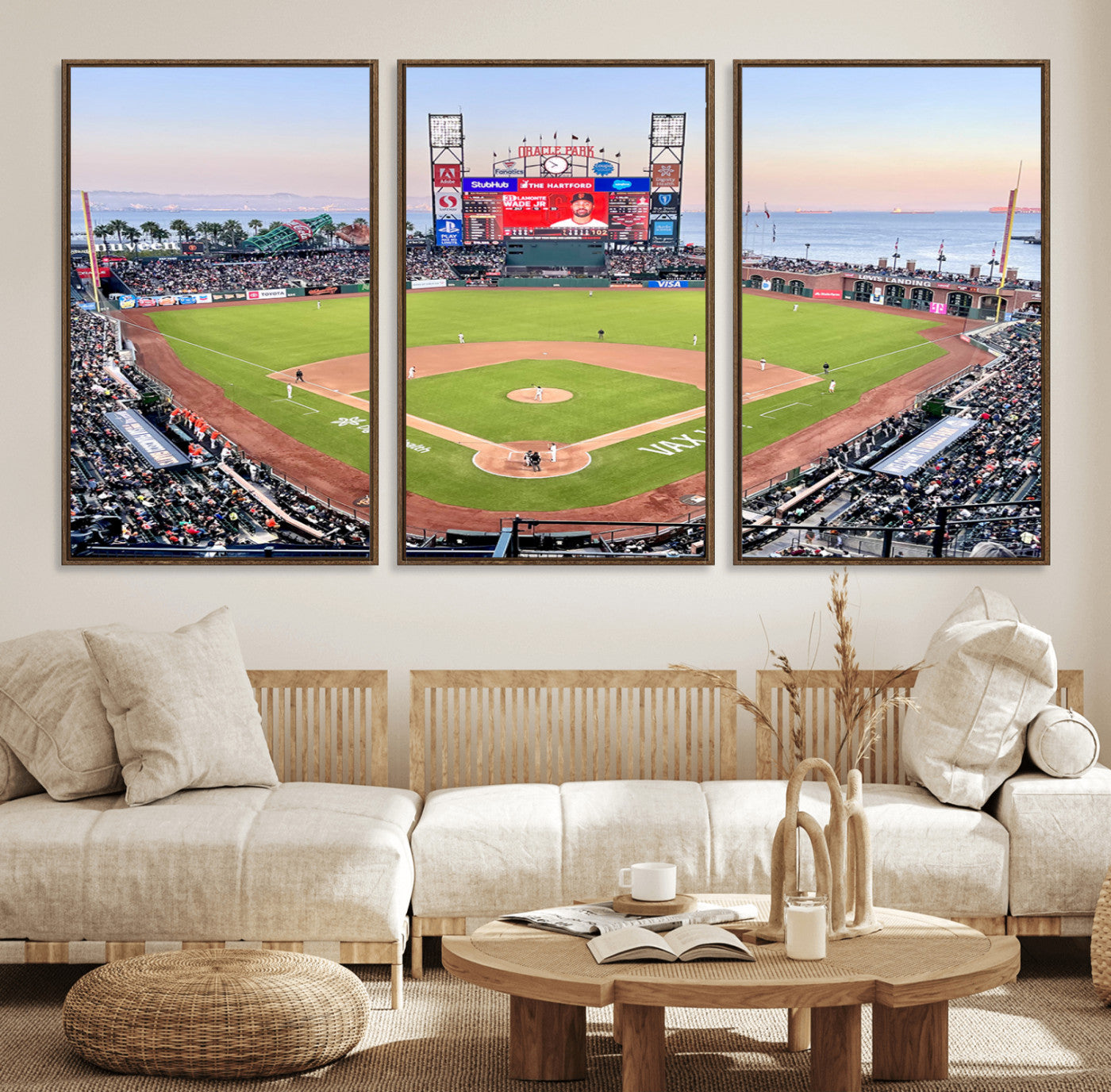 16055-MGV-FC-60X30-3P_Walnut-San Francisco Giants Baseball Team Print - Oracle Park Stadium Wall Art Canvas Print