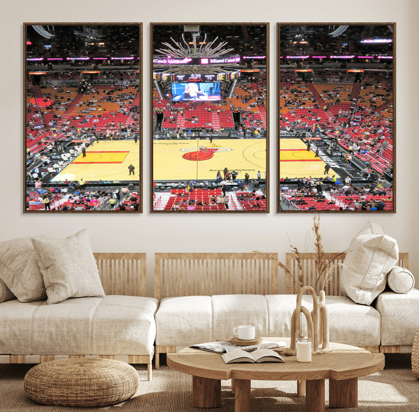 44024-MGV-FC-60X30-3P_Walnut-Miami Heat Basketball Team Print Wall Art- Kaseya Center Stadium Wall Art Canvas Print