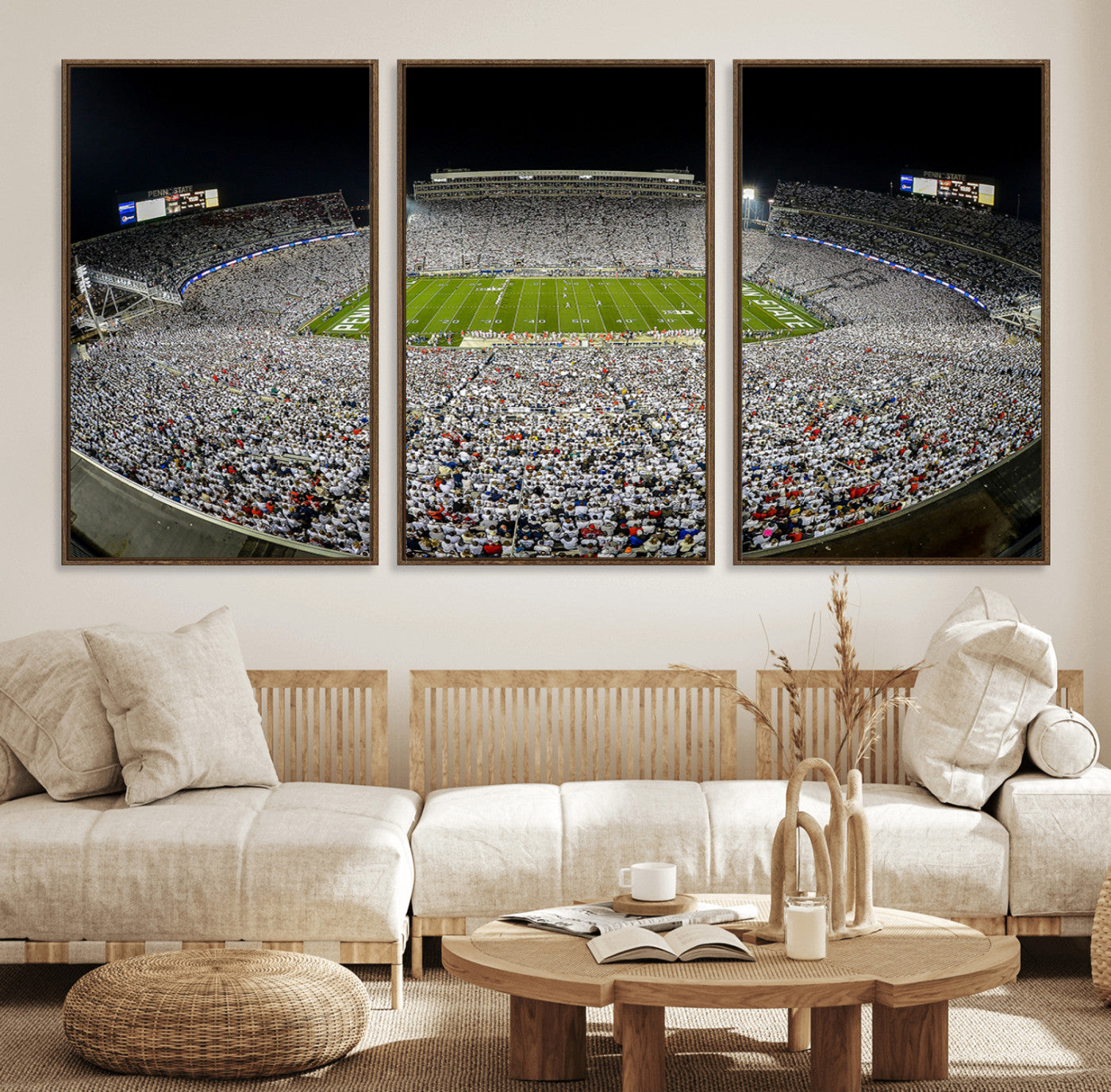 MGV-FC-60X30-3P - Beaver Stadium Night Game Triple Canvas Wall Art - Penn State Nittany Lions Football Match
