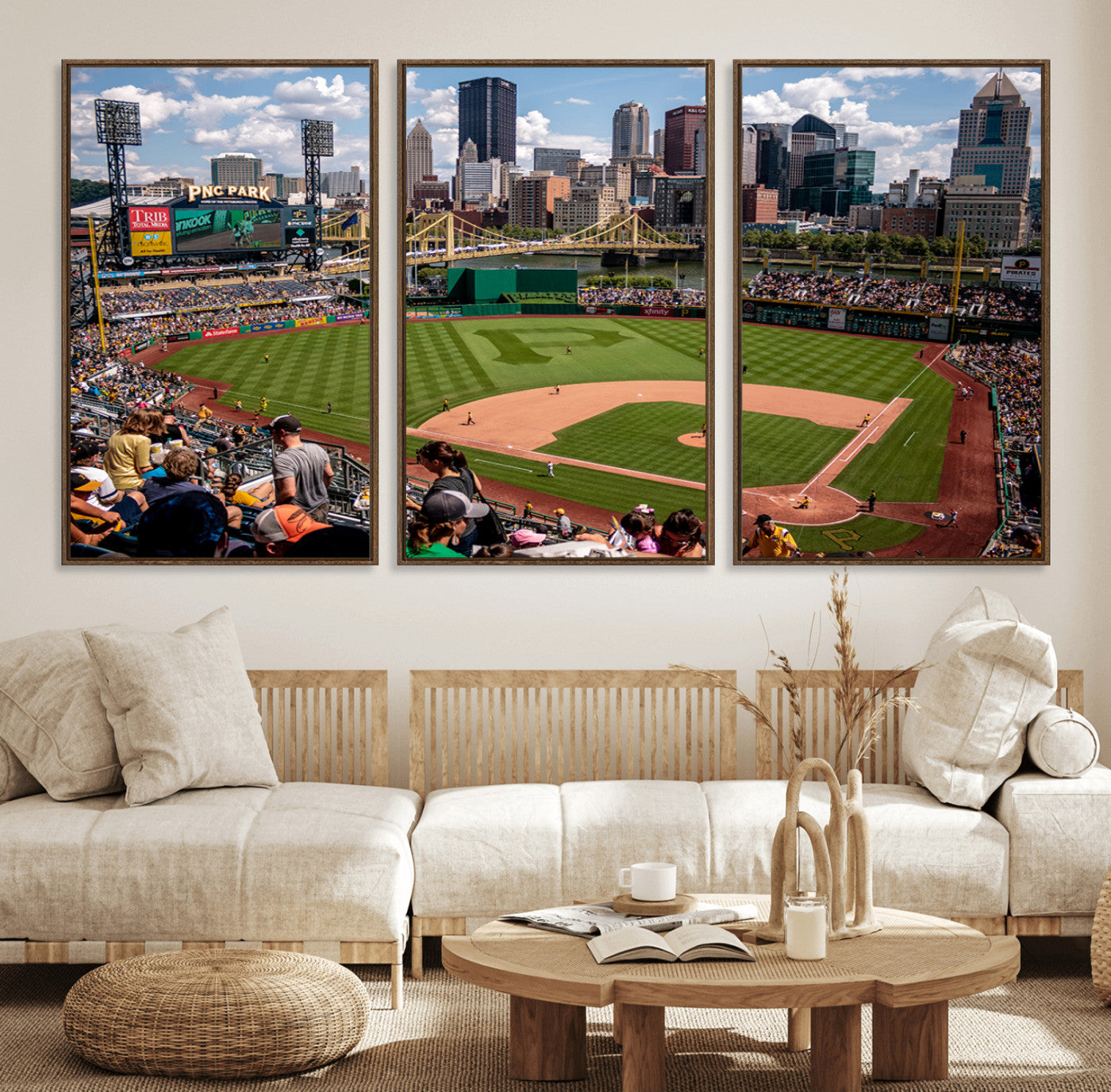 66872-MGV-FC-60X30-3P_Walnut-Pittsburgh Pirates Baseball Team Print - PNC Park Stadium Wall Art Canvas Print - Ready to Hang