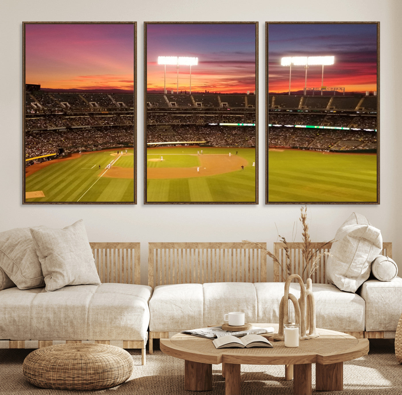 73718-MGV-FC-60X30-3P_Walnut-Oakland Athletics Baseball Team Print - Oakland Coliseum Stadium Wall Art Canvas Print