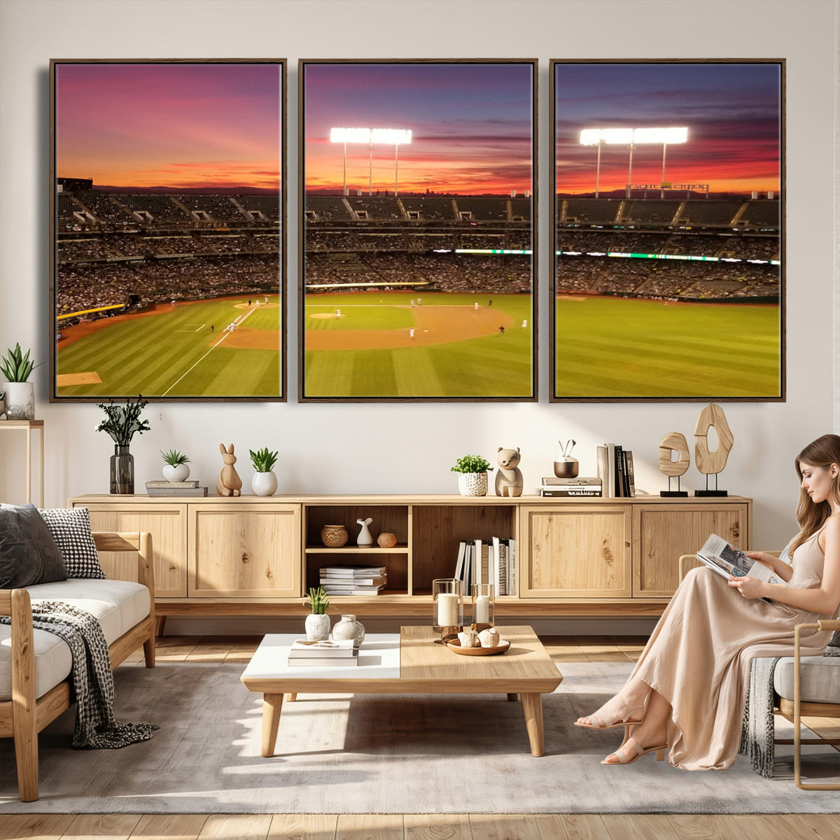 73718-MGV-CV-36X24 - Oakland Athletics Baseball Team Print, Oakland Coliseum