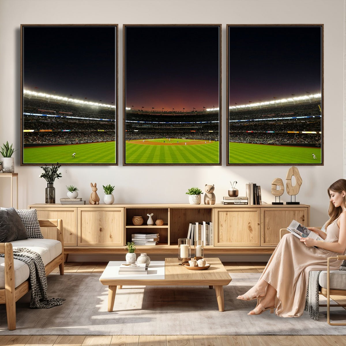 59138-MGV-CV-36X24 - Yankee Stadium Night Game Triple Canvas, New York Yankees Stadium Wall Art