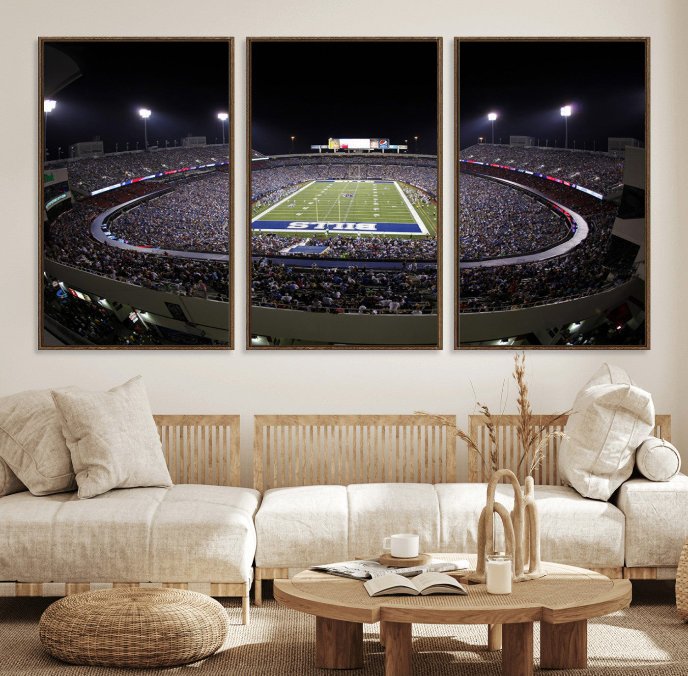 98546-MGV-FC-60X30-3P_Walnut-Buffalo Bills NFL Football Team Print - Buffalo Highmark Stadium Wall Art Canvas Print