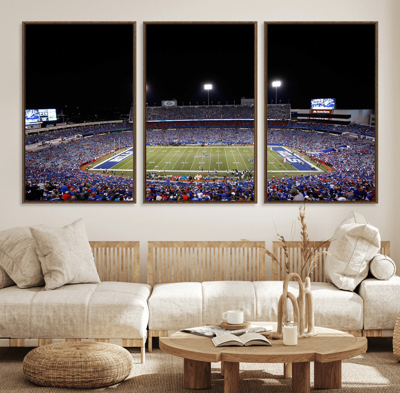 59036-MGV-FC-60X30-3P_Walnut-Buffalo Bills Wall Art - Buffalo Bills Stadium Canvas Print, Perfect Sports Decor for Living Rooms,