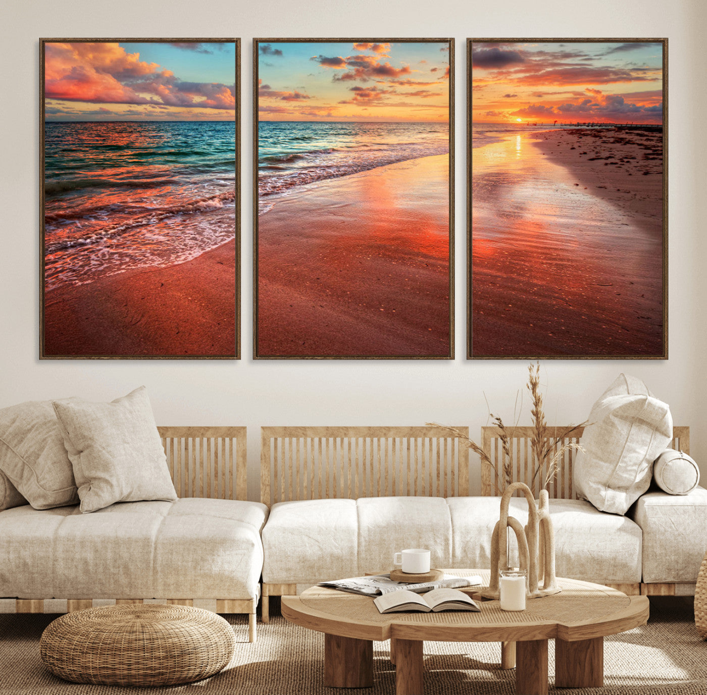 MGV-FC-60X30-3P - Sunset Beach Wall Art | Ocean Canvas Print | Coastal Wall Art | Tranquil Sunset Canvas Print