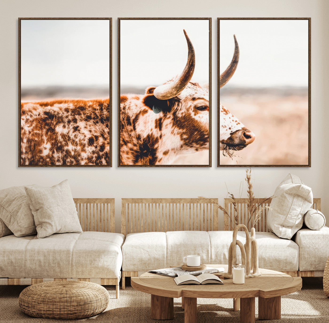 -Speckled Bull Wall Art Canvas Print – Rustic Cow Longhorn Farmhouse Animal Decor – Western Longhorn