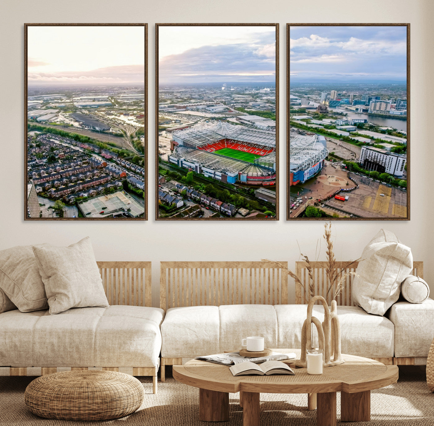 85657-MGV-FC-60X30-3P_Walnut-Old Trafford Manchester United Stadium Wall Art Canvas Print - Aerial View Stadium, Old Trafford