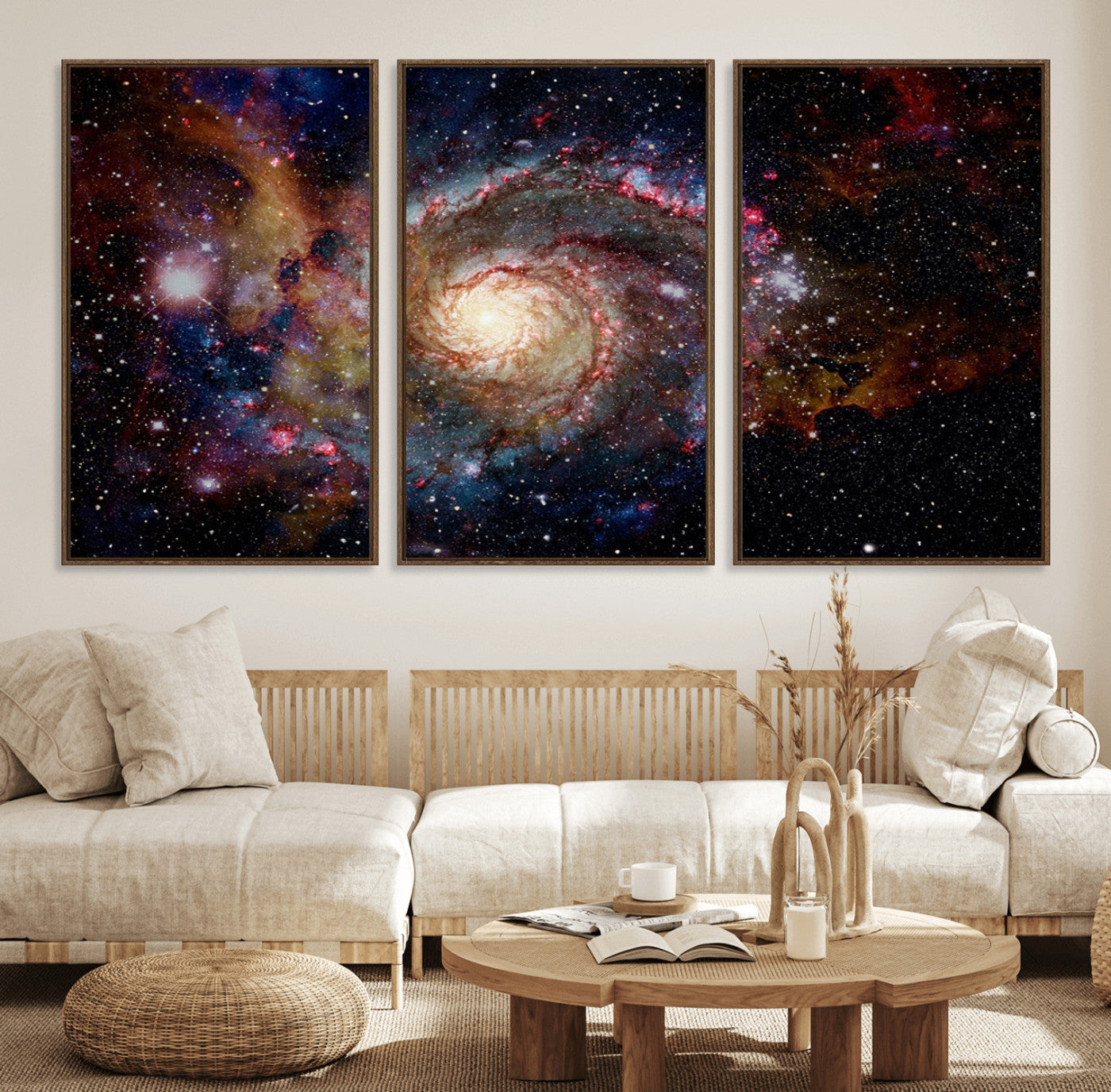 MGV-FC-60X30-3P - Nebula and Galaxies in Space Wall Art Canvas Print, Spiral Galaxy Wall Art Canvas Print