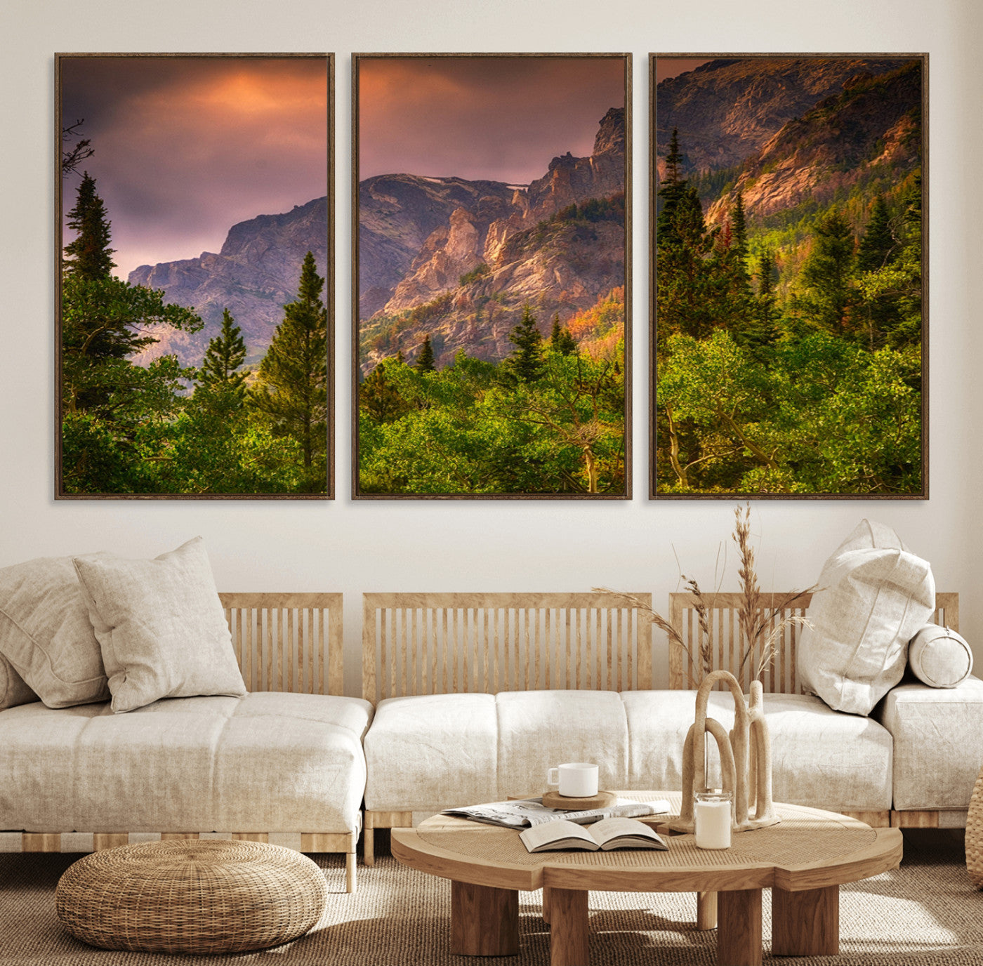 81684-MGV-FC-60X30-3P_Walnut-Colorado Rockies Mountains Wall Art Canvas Print | Ready to Hang Framed Mountain Landscape