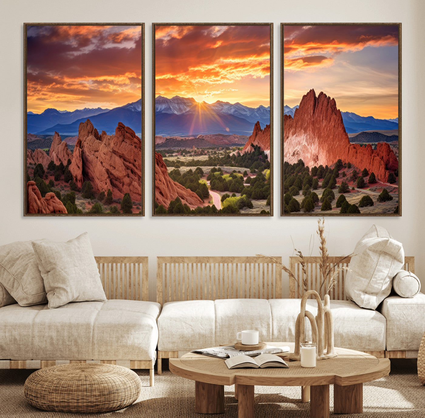 MGV-FC-60X30-3P - Rocky Mountains Sunset Wall Art Canvas Print – Ready to Hang, Framed Colorado Landscape