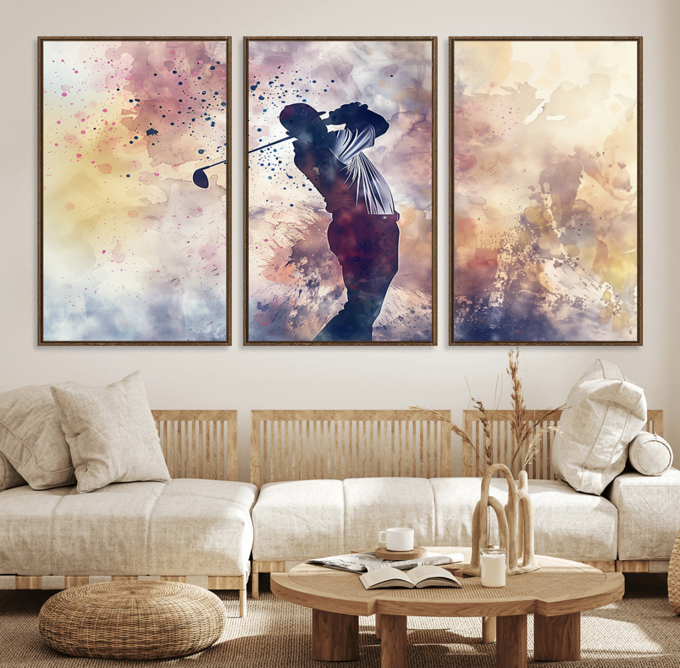 10848-MGV-FC-60X30-3P_Walnut-Abstract Watercolor Golf Player Wall Art Canvas Print