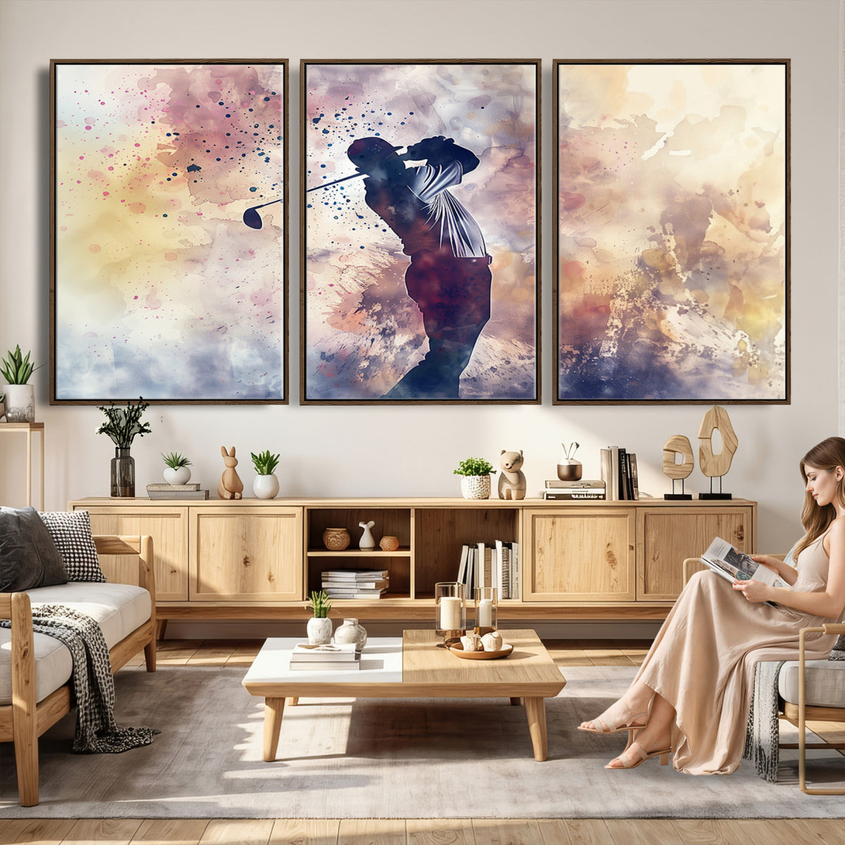 10848-MGV-CV-36X24 - Abstract Watercolor Golf Player Wall Art Canvas Print