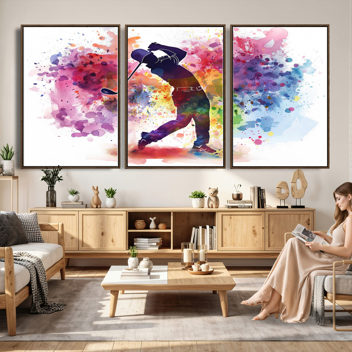66537-MGV-CV-36X24 - Colorful Golfer Swing Wall Art Canvas Print, Ready to Hang