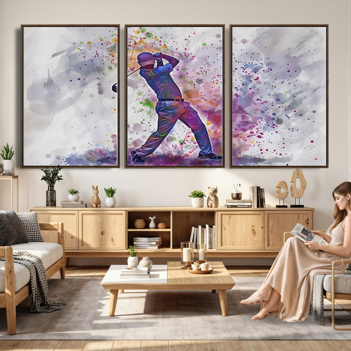 60116-MGV-CV-36X24 - Watercolor Golf Swing Wall Art Canvas Print, Vibrant, Framed and Ready to Hang