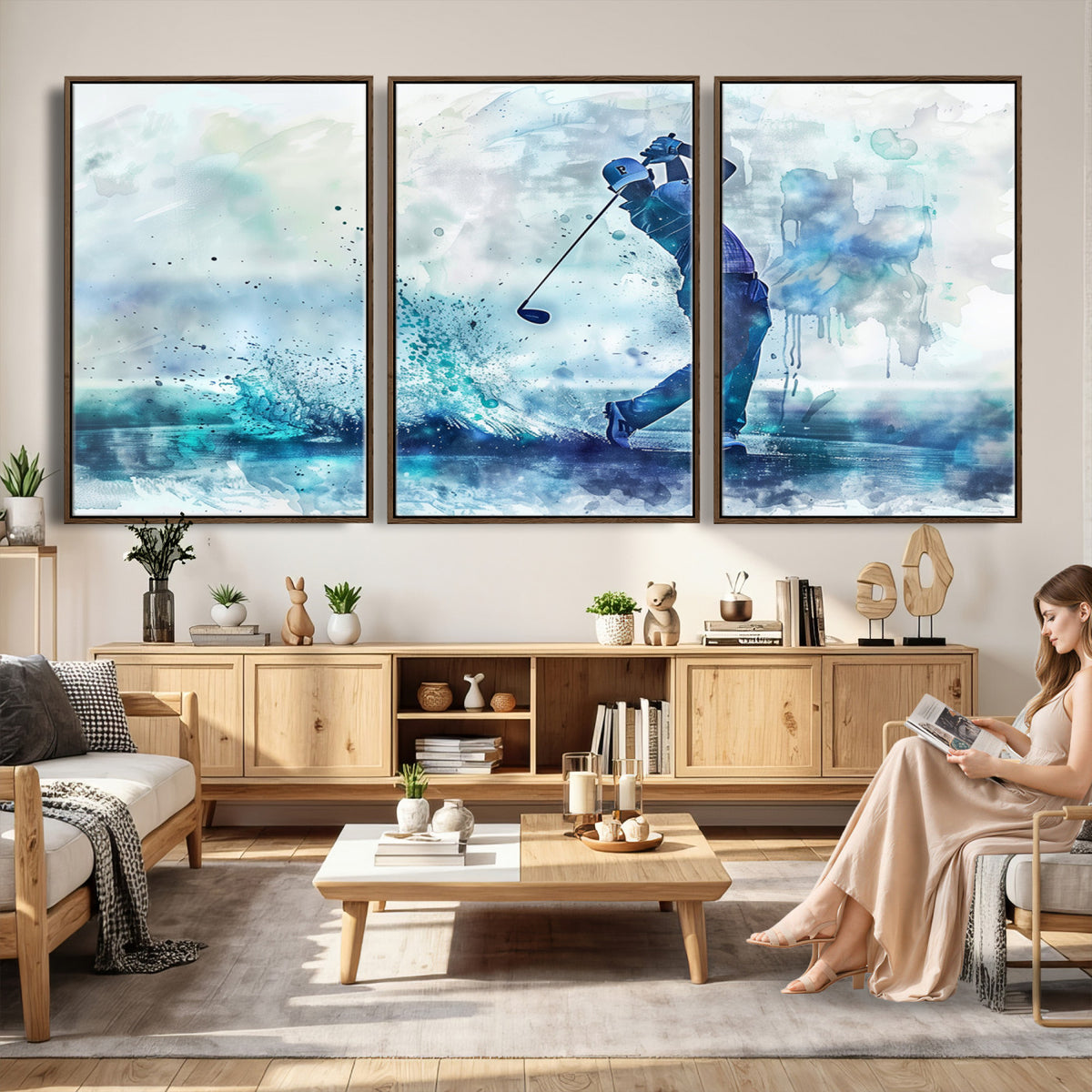 45328-MGV-CV-36X24 - Watercolor Abstract Golf Swing Wall Art Canvas Print